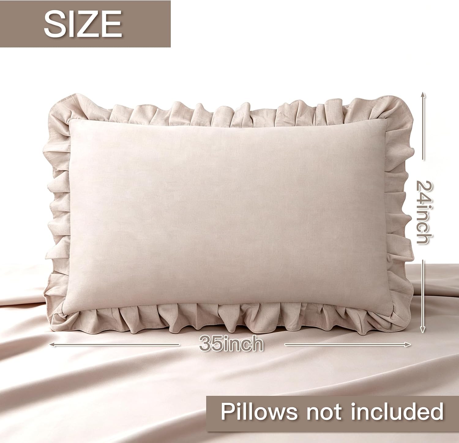 Fresh Grey Ruffle Pillowcases King Size Set of 2 Invisible Zipper | Machine Washable pillow case washed cotton, ultra soft breathable wrinkle free, 60x88cm, 24x35 Inches naturally textured