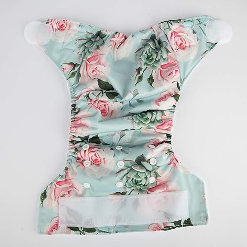 Miniatura 3 de Pañal de tela de bolsillo para bebé con gancho y lazo para niñas (rosas suculentas)