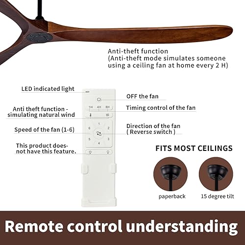Miniatura 4 de Ventilador de techo de madera para interior/exterior de 88 pulgadas, ventilador de techo de 3 aspas con control remoto, 2 varillas, motor DC Cuerpo