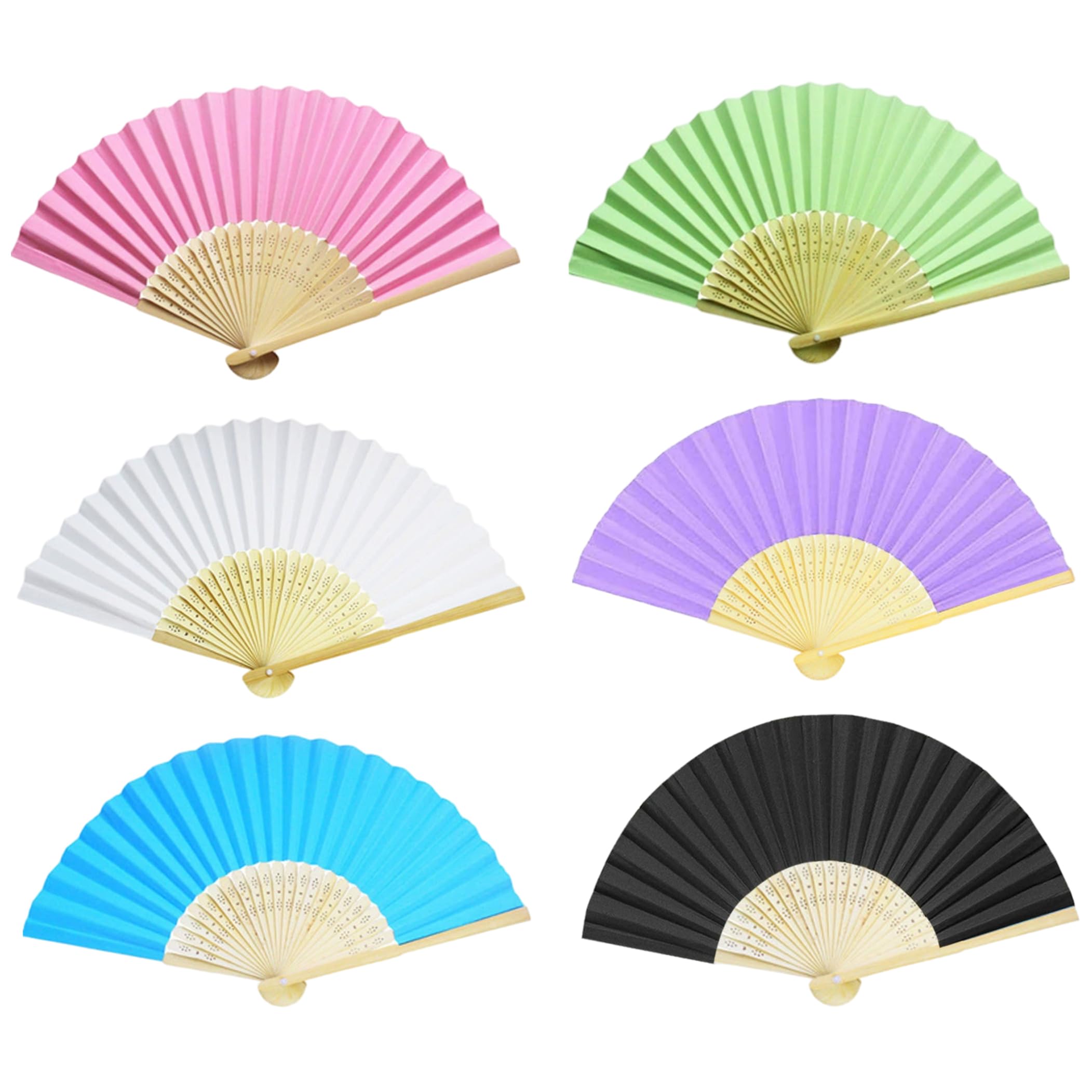 AwnsIMfreien 6 Pack Paper Fans Handheld, Blank Foldable Hand Fan Bamboo For Diy Art & Kids' Handicrafts, Paper Surfaces