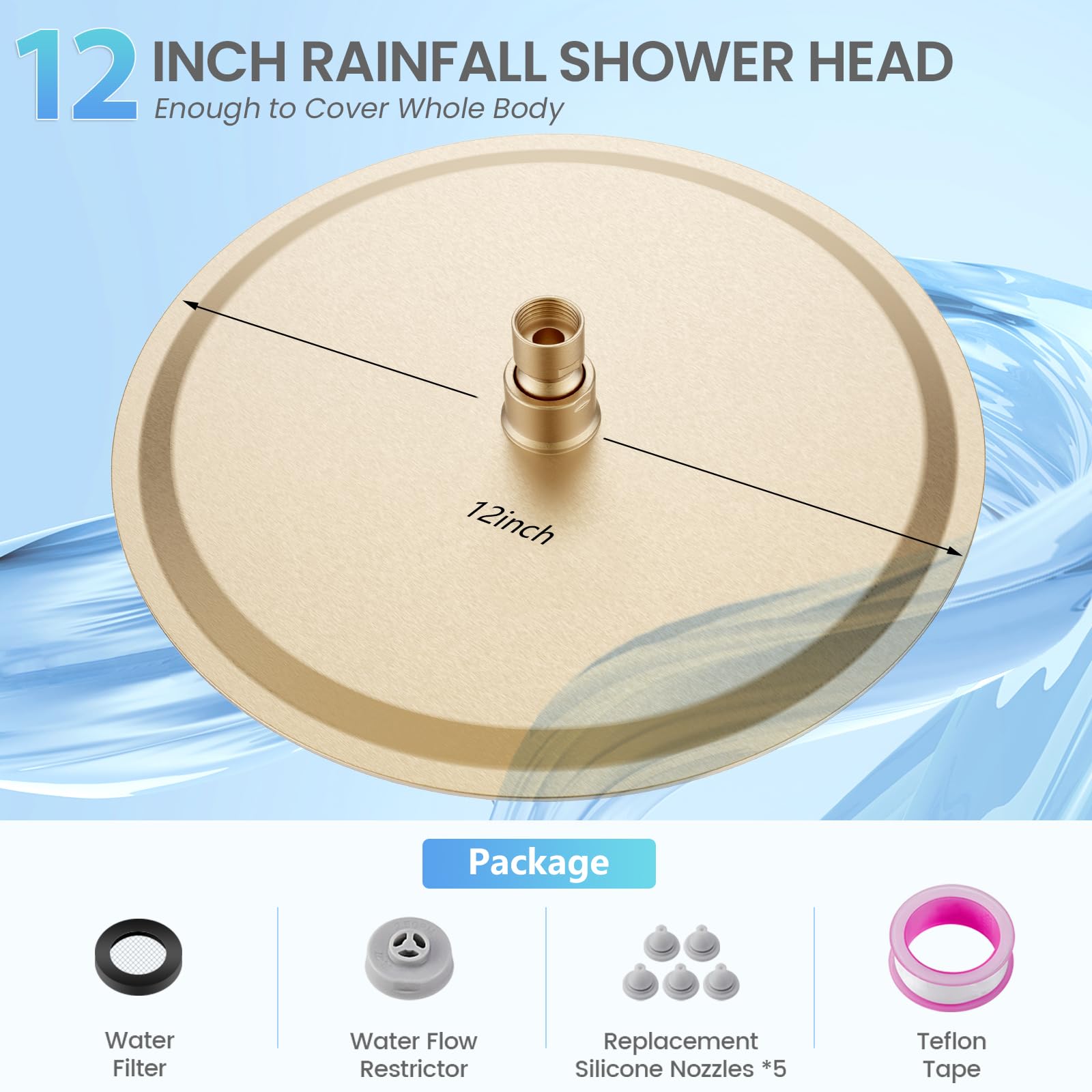 Soffione doccia a pioggia da 30,5 cm, in acciaio inox spazzolato, con 120 ugelli in silicone, stile moderno