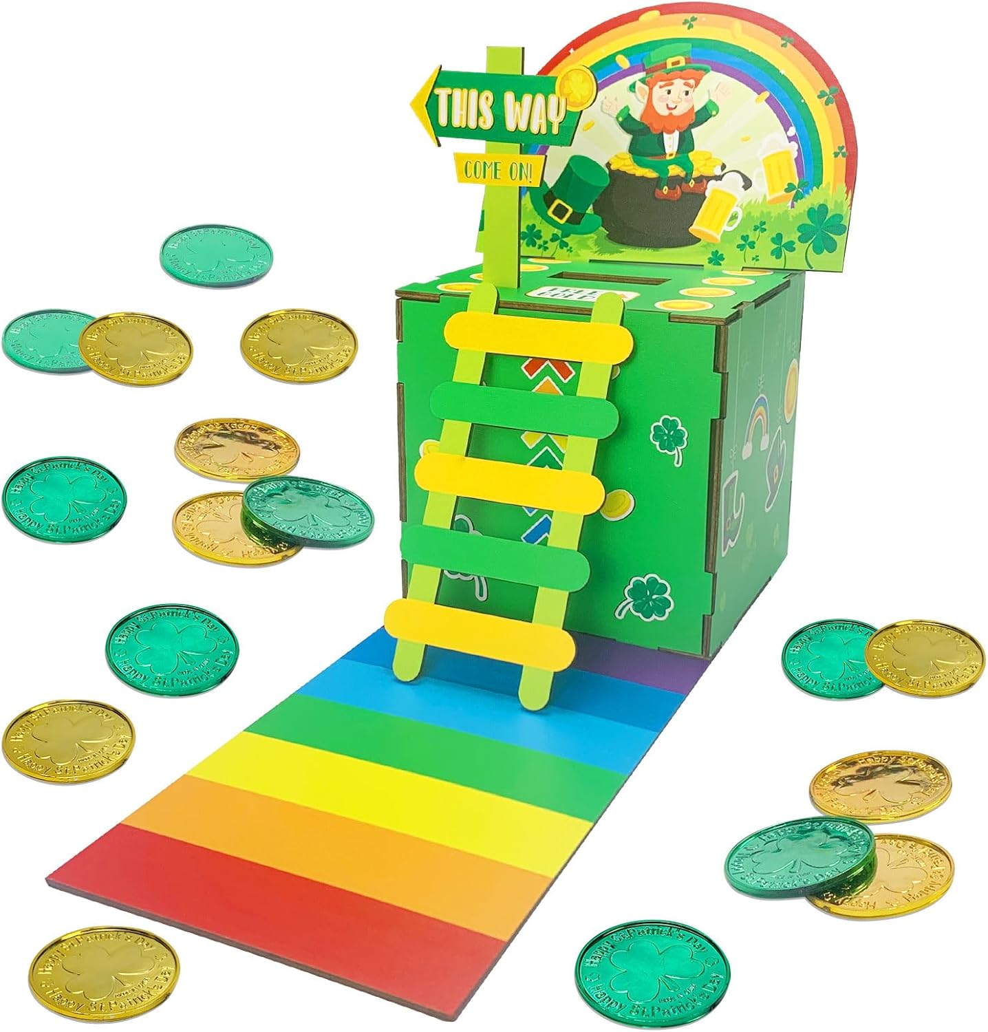 BINGKOU Leprechaun Trap Kit for Kids, Wood DIY Craft Catch a Leprechaun Trap Kit for Kids Classroom Activity Party, St. Patrick's Day Irish Decorations Leprechaun Trap Kit Supplies Toys Crafts Gift