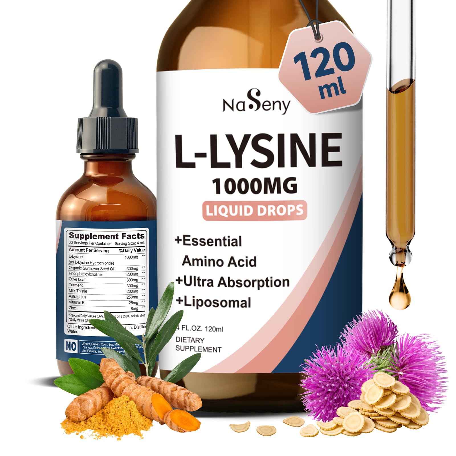 L-Lysine 1000mg Liquid Drops - Collagen, Immune, Lip & Skin Health