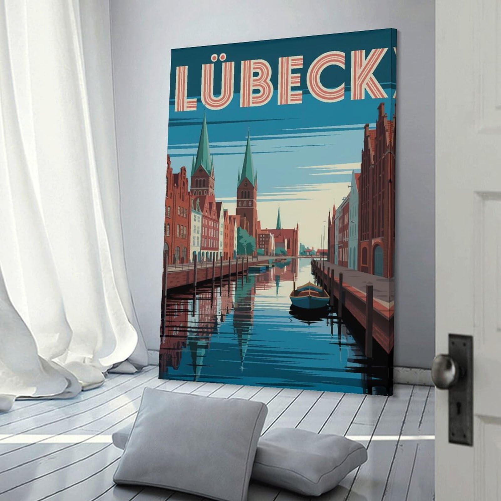 Junmoney Lübeck Cityscape Travel Decorative Wall Artwork, 24x36inch(60x90cm), for Corridors, Hallways Or Apartment Entries, Home Artwork for First Impressions