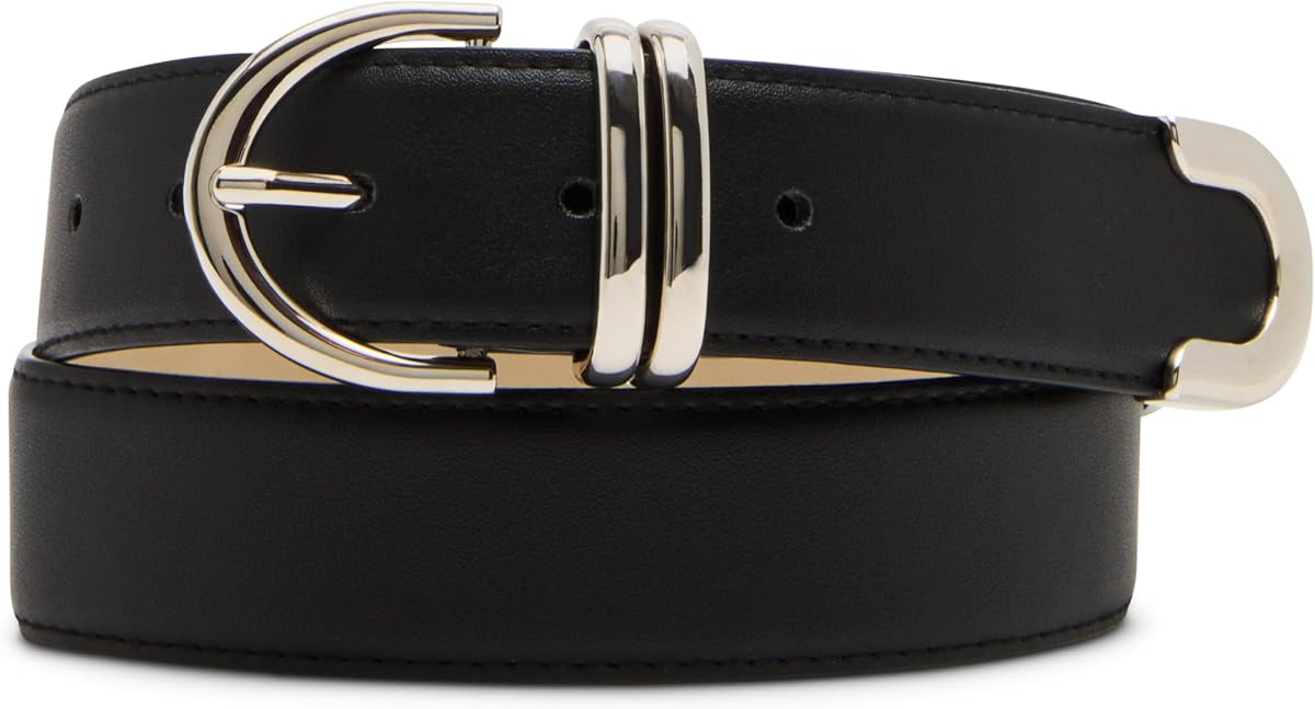 Steve Madden Cinturón para pantalón diario con borde emplumado para mujer