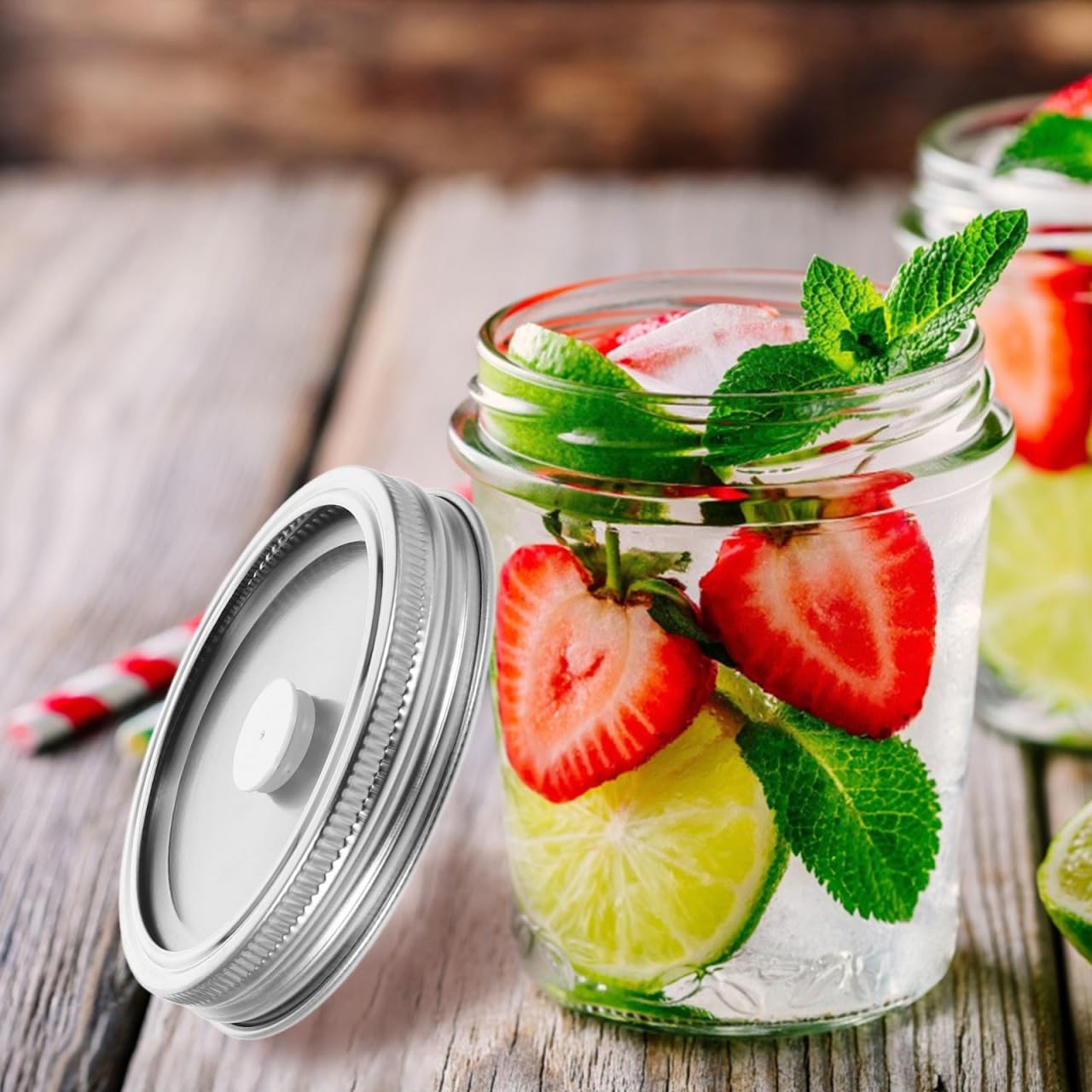 Jar Vacuum Sealer Kit-Stainless Steel Food Preservation with Handheld Pump Includes 2 Regular Mouth 2 Wide Mouth for Canning and Kitchen Storage