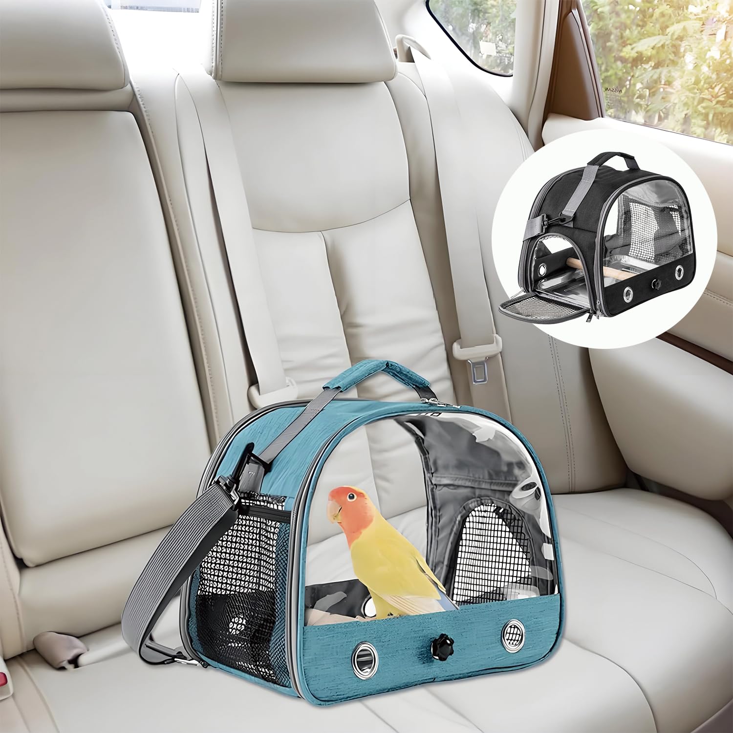Jaula De Viaje para Pájaros con Percha Y Bandeja, Bolsa De Transporte para Pájaros, Transportador Portátil para, Bolsa De Viaje para Loros, para Periquitos y Loros Pequeños, Negro