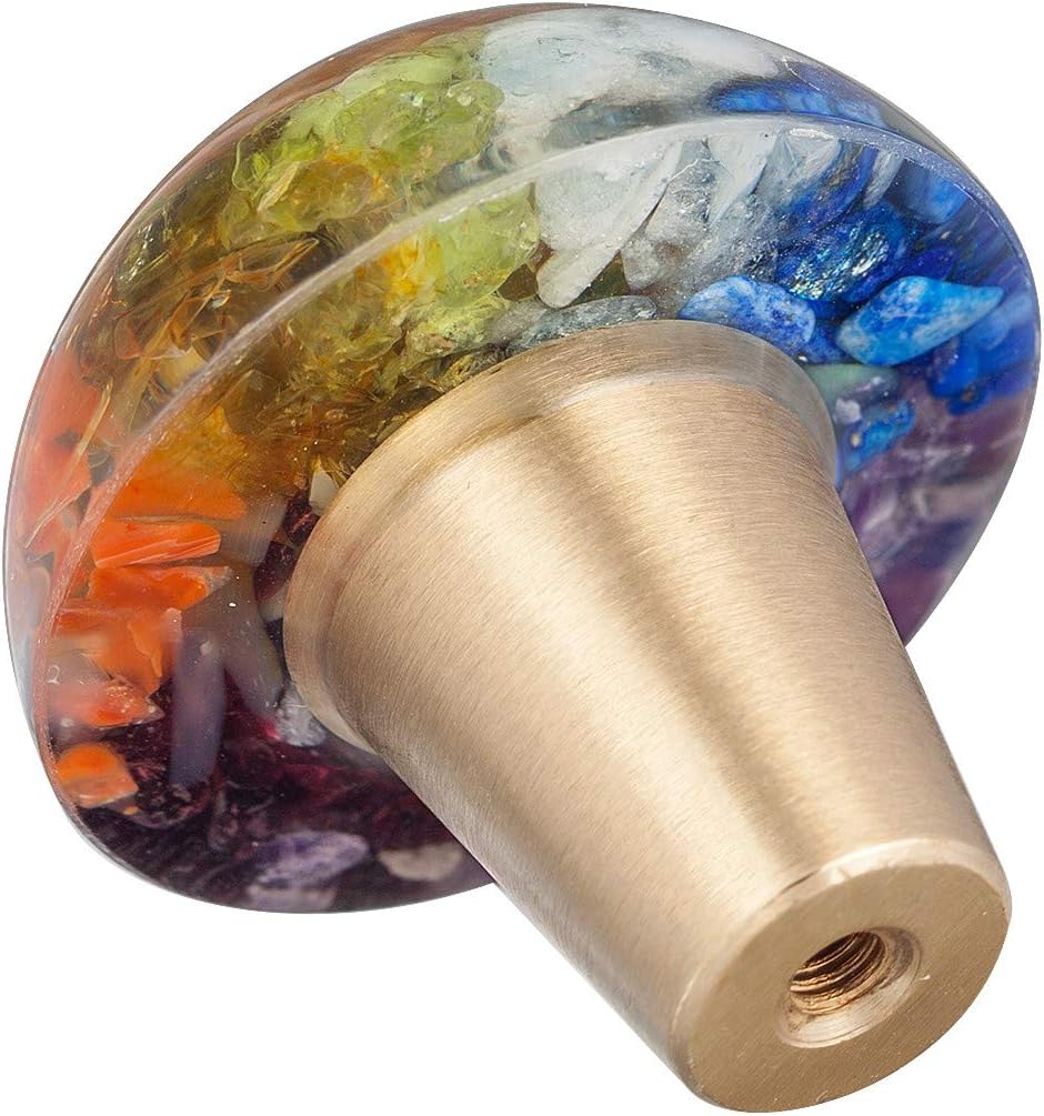 Rockcloud Pack of 2 Ammonite Fossil Colorful Chakra Stones Resin Crystal Drawer Knobs Pull Handle Cupboard Dresser Door Pull with Screws Home Decoration