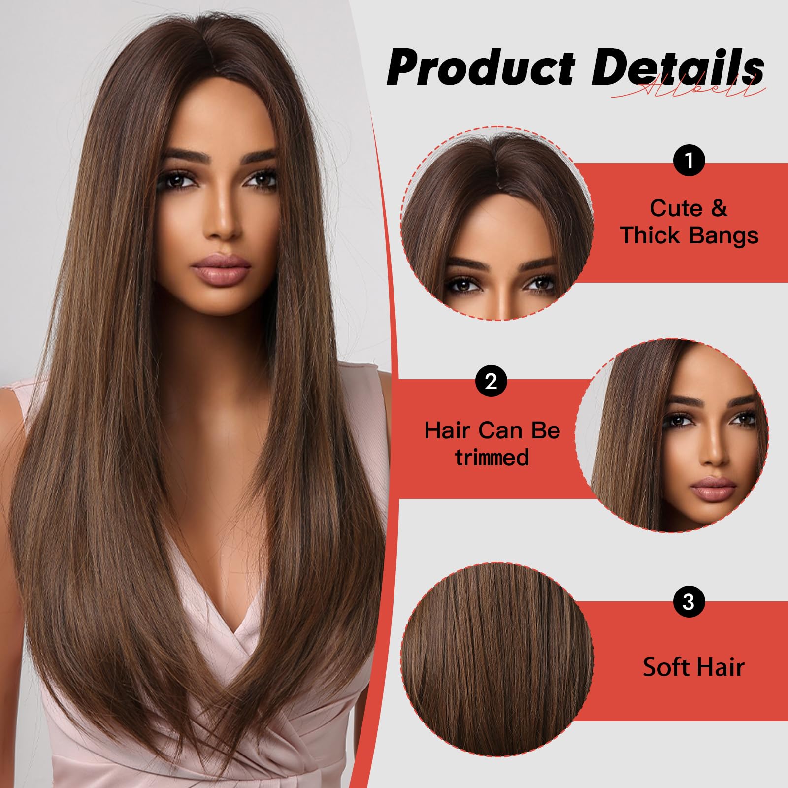 Amazon.com : Allbell Brown Wigs for Women Long Straight Wig  display picture 1