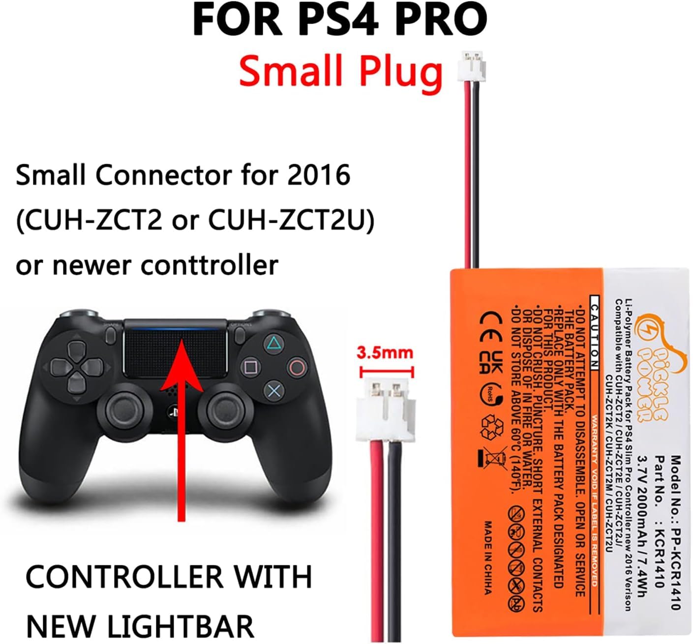 PS4 Controller Akku, Pickle Power 2000mAh KCR1410 Akku für Sony PS4 Slim Pro Controller 2016 Version(3,5mm Schnittstelle) CUH-ZCT2/CUH-ZCT2E/CUH-ZCT2J/CUH-ZCT2K/CUH-ZCT2M/CUH-ZCT2U