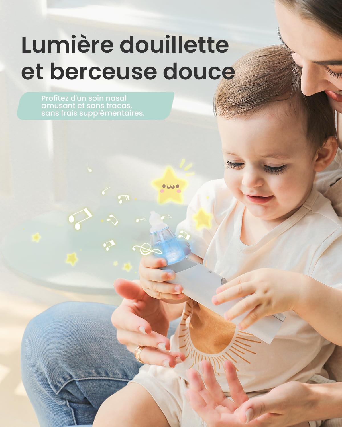 GROWNSY Mouche Bébé Électrique, Aspirateur Nasal Bébé avec Forte Aspiration et Grande Chambre, 3 Niveaux, Mouche Bébé avec Musique et Lumière, Rechargeable USB, pour Nouveau-nés et Enfants