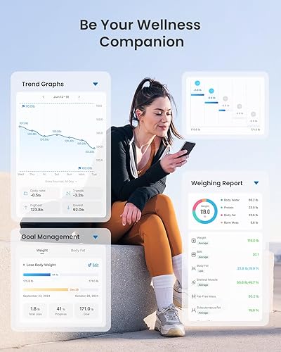 Miniatura 6 de RENPHO Báscula inteligente de grasa corporal con luz, equipo de fitness con iluminación RGB, báscula recargable con IMC, grasa corporal, masa