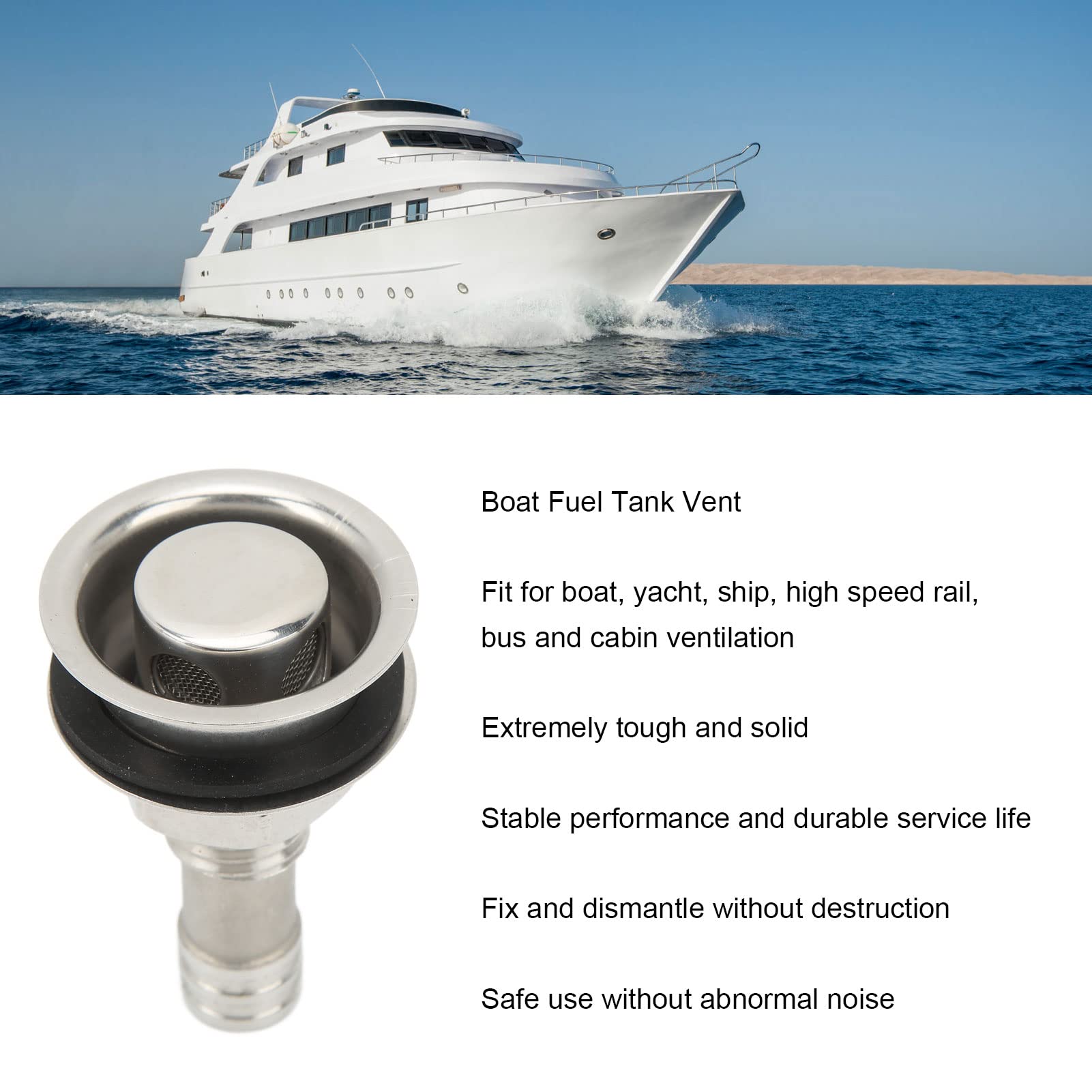 Kraftstofftank-Entlüftung aus 304 Edelstahl, Marine-Qualität, für Yacht, Motorboot, Wohnmobil, Gastank, Universell Gastank-Entlüftung mit Dichtungssatz