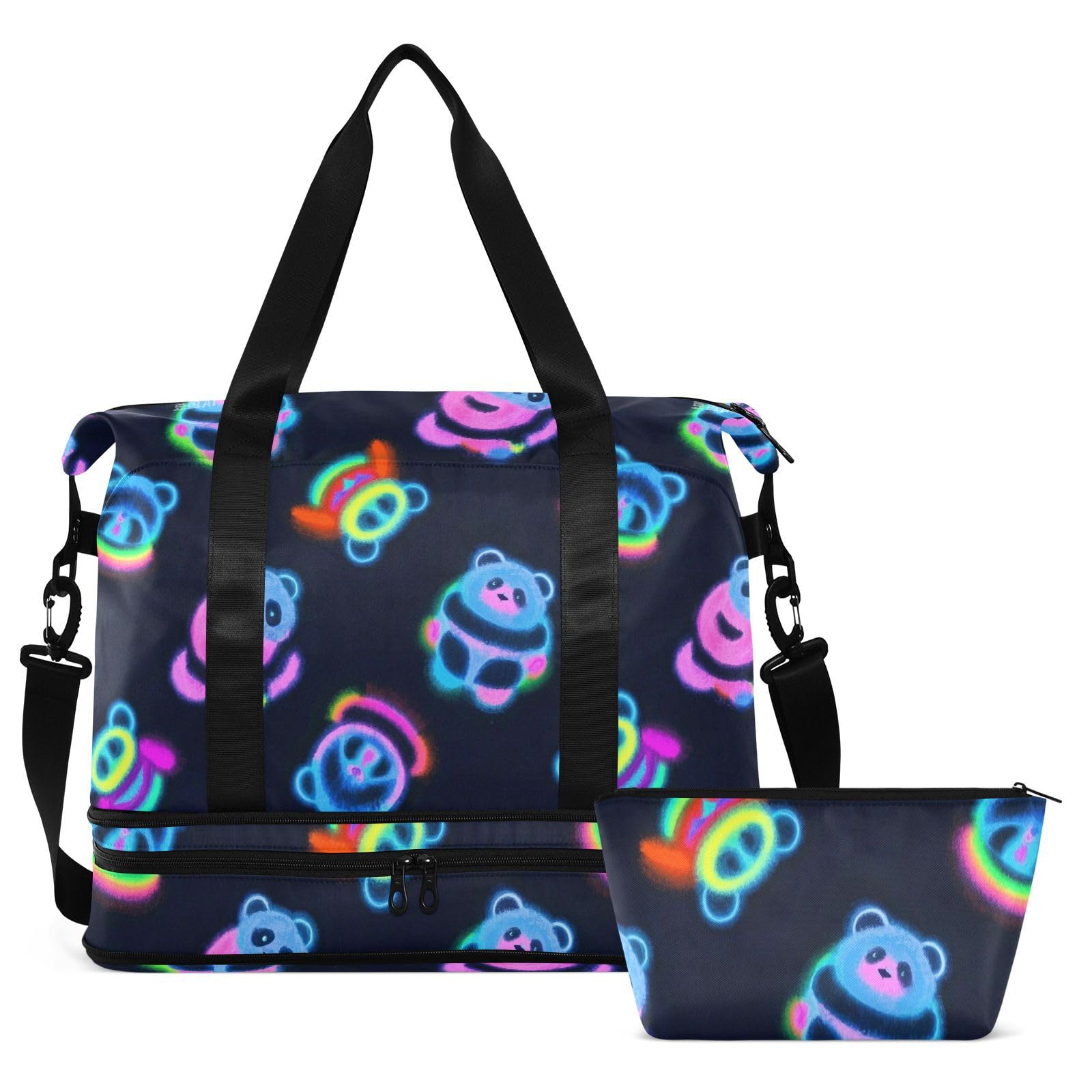 Kreskówka urocza neonowa fluorescencyjna panda torba do noszenia z mokrą kieszenią regulowany pasek siłownia sport noszenie na siłownię wielofunkcyjna dla mężczyzn kobiet
