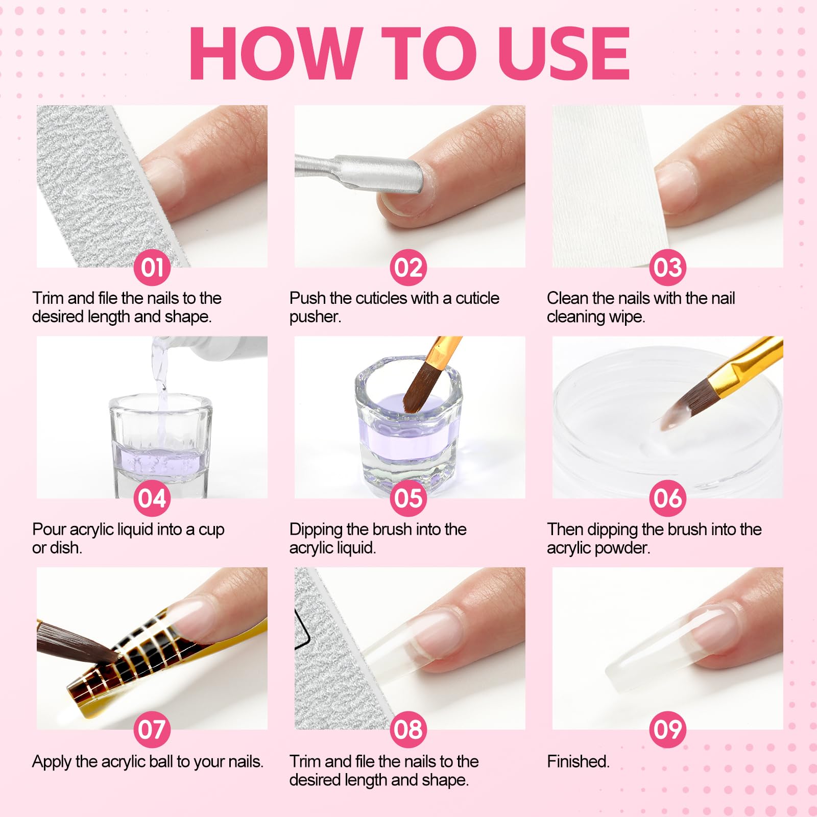 Coscelia Kit Uñas Acrílicas, 15pcs Polvo Acrilico para Uñas Profesional Acrilicas Uñas Iris Colores, Uñas Extensión Kit con Nail Art Supplies DIY Nail Art Design Salón