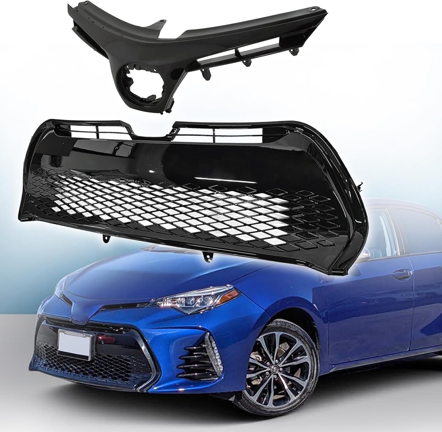 Front Upper & Lower Bumper Grille Assembly Fit For 2017 2018 2019 Toyota Corolla SE XSE Front Bumper Grill Guard Replacement | 5311202740/5310502010C0