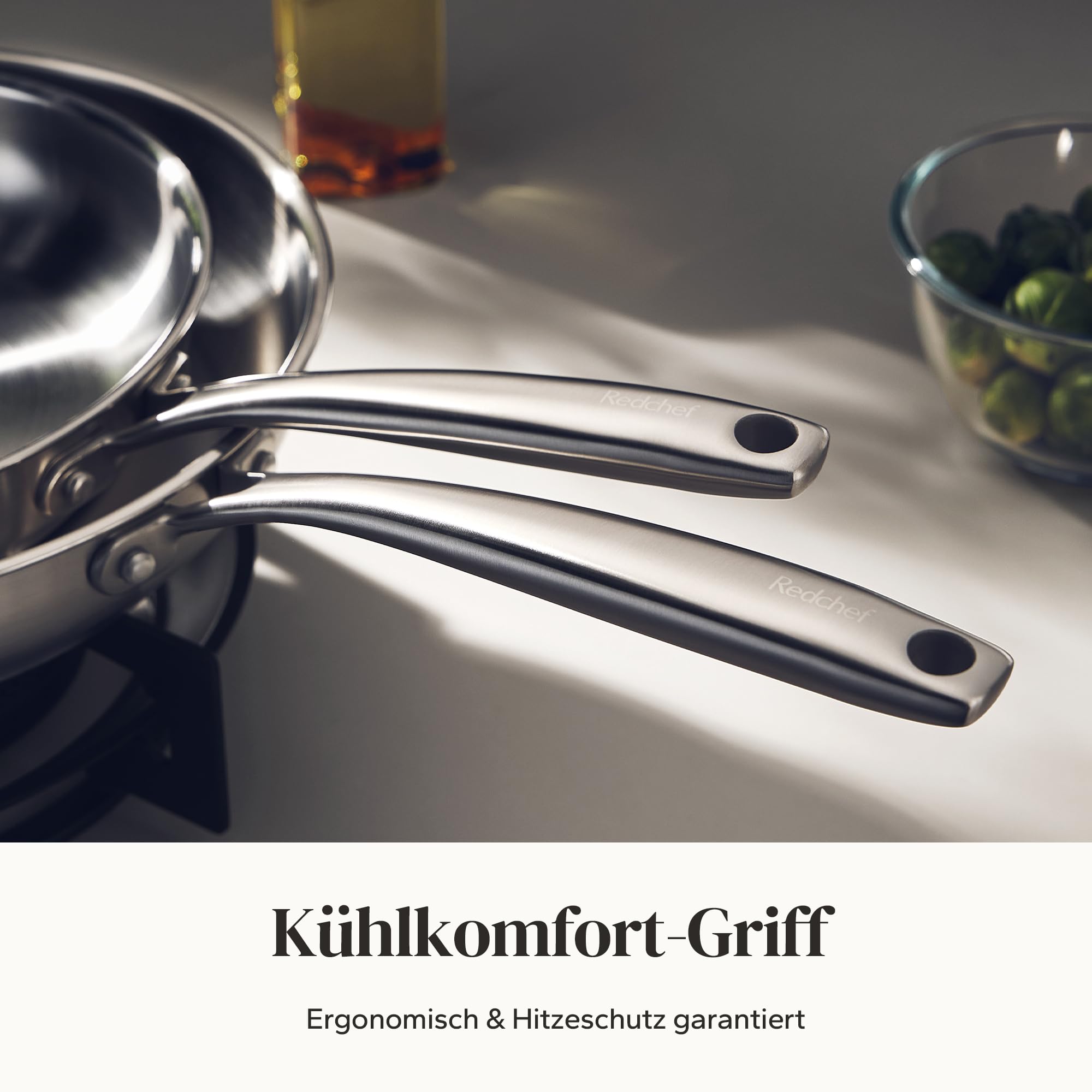 Redchef Pfannenset Induktion Set, 3-teilig edelstahlpfanne unbeschichtet Schüttrand Bratpfanne für alle Herdarten Spülmaschinenfest & backofenfest