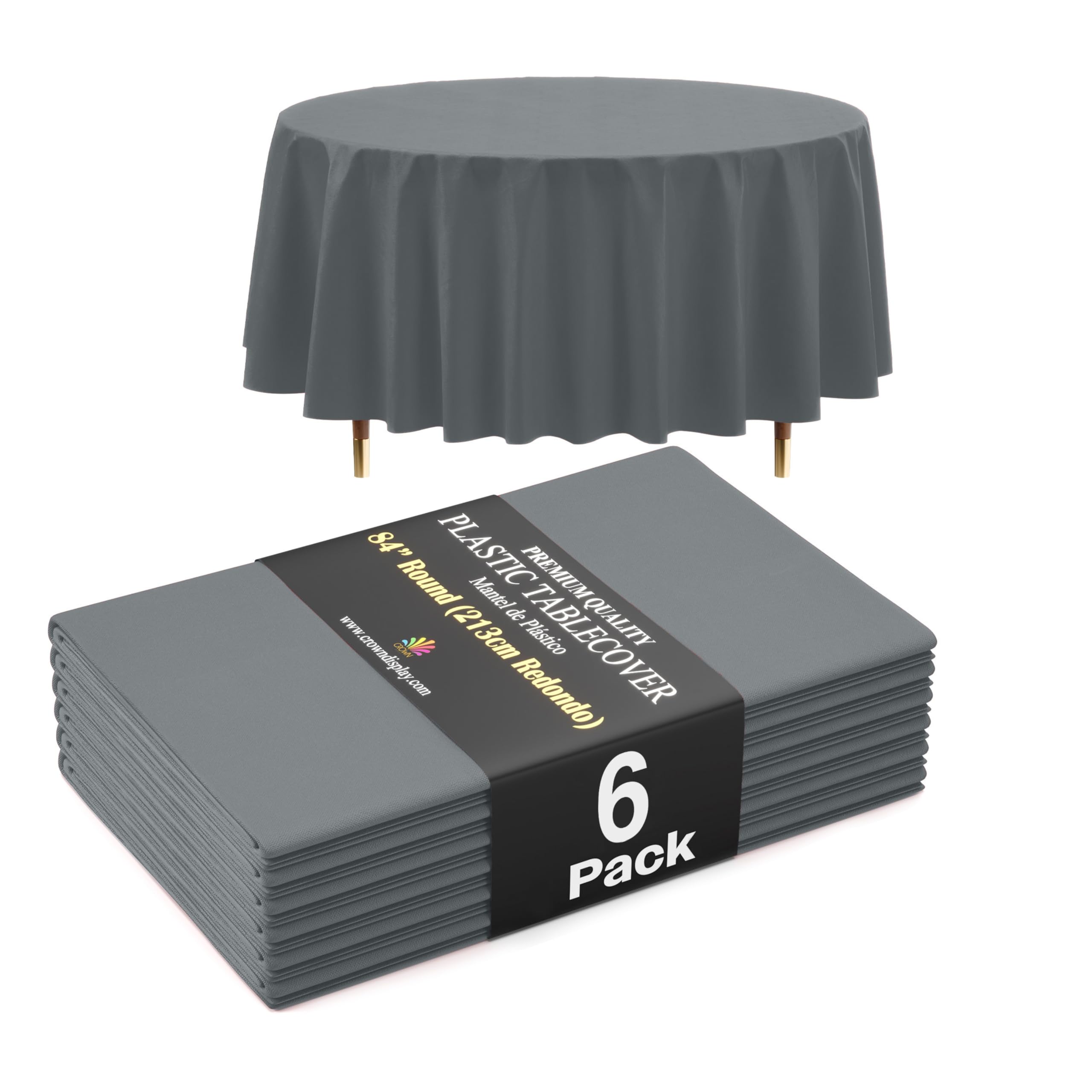 Exquisite 66% Thicker Premium Silver Round Tablecloth 0.5 Mil 6 Pack Plastic Table Cloth Disposable 84 Inch Round Plastic Tablecloth Won't Tear Easily Like Cheap Thin Brands