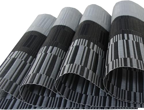 Miniatura 6 de Juego de 6 manteles individuales de vinilo lavables para exteriores, fáciles de limpiar, manteles individuales de PVC (negro) negro (Bamboo
