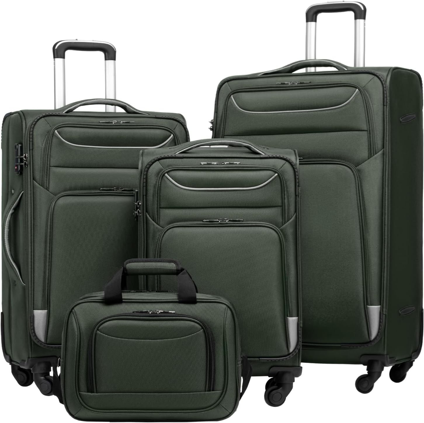 COOLIFE Koffer Trolley Koffer Reisekoffer von 4 Rollen Stoffkoffer Handgepäck TSA-Schloss Der Koffer Enthält 1 Große Umhängetasche (Koffer-Set 4tlg Dunkelgrün)
