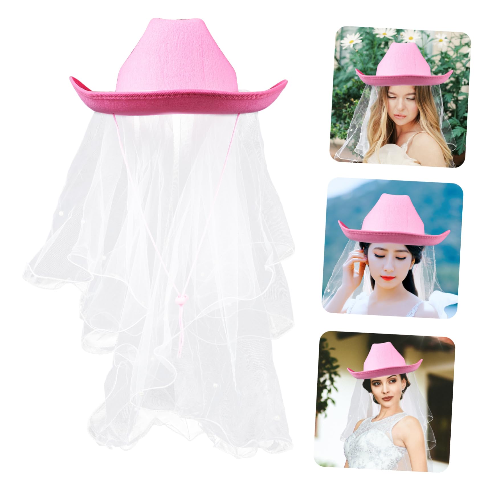 COLLBATH Fiesta Nupcial Velo Perla Sombrero De Vaquero Rizada Sombrero De Vaquero Occidental Velo De Novia Velo De Boda Novia Sombrero De Vaquera Velo De Despedida De Soltera