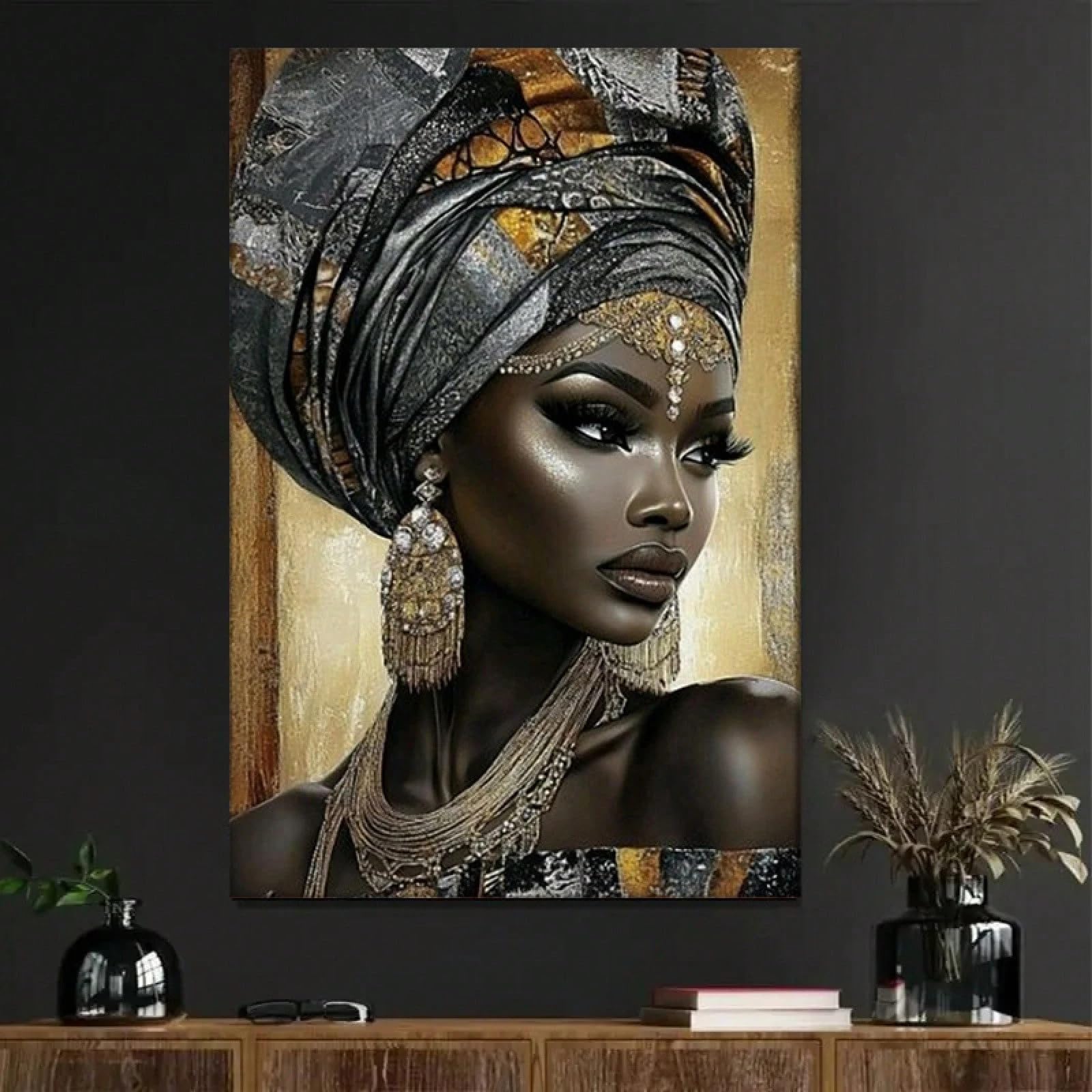 TZKBDMA African Women's Canvas Printed Wall Art Poster Living Room Decoration(70x90cm/Without frame)