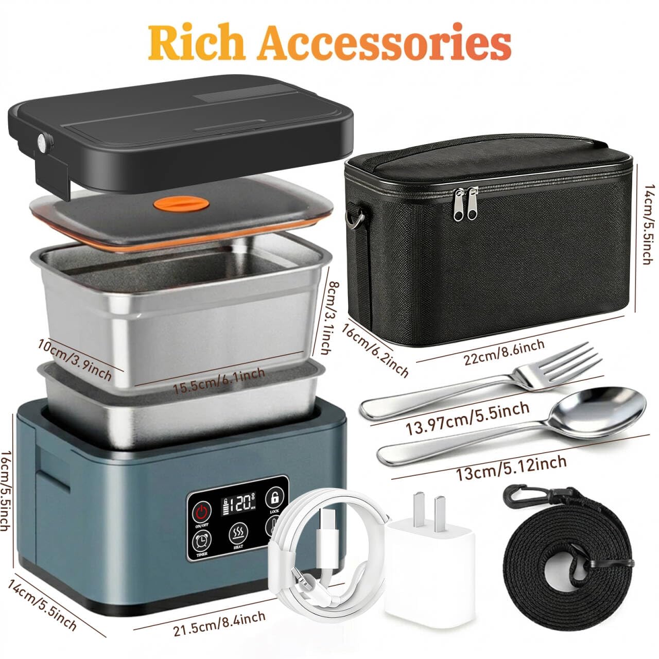 1,5 L Pranzo Box Riscaldante Elettrico, Ricaricabile Ciotola Riscaldante Riscaldatore Pasto Auto-Riscaldante Scatola Pasto Isotermica per Lavoro Viaggio Auto Ufficio