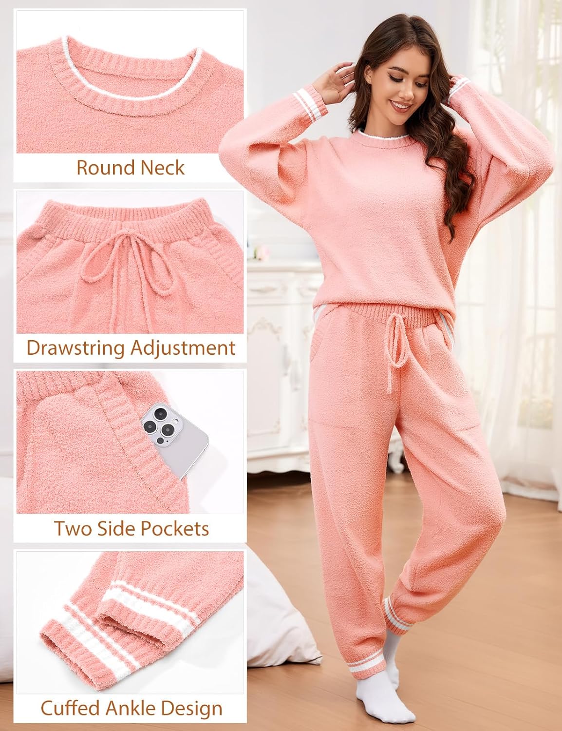 Fleece Pajamas Sets for Women - Warm Winter Cozy Fuzzy Lounge Sets Soft Comfy Long Sleeve 2 Peices Pj Sleepwear - Image 4