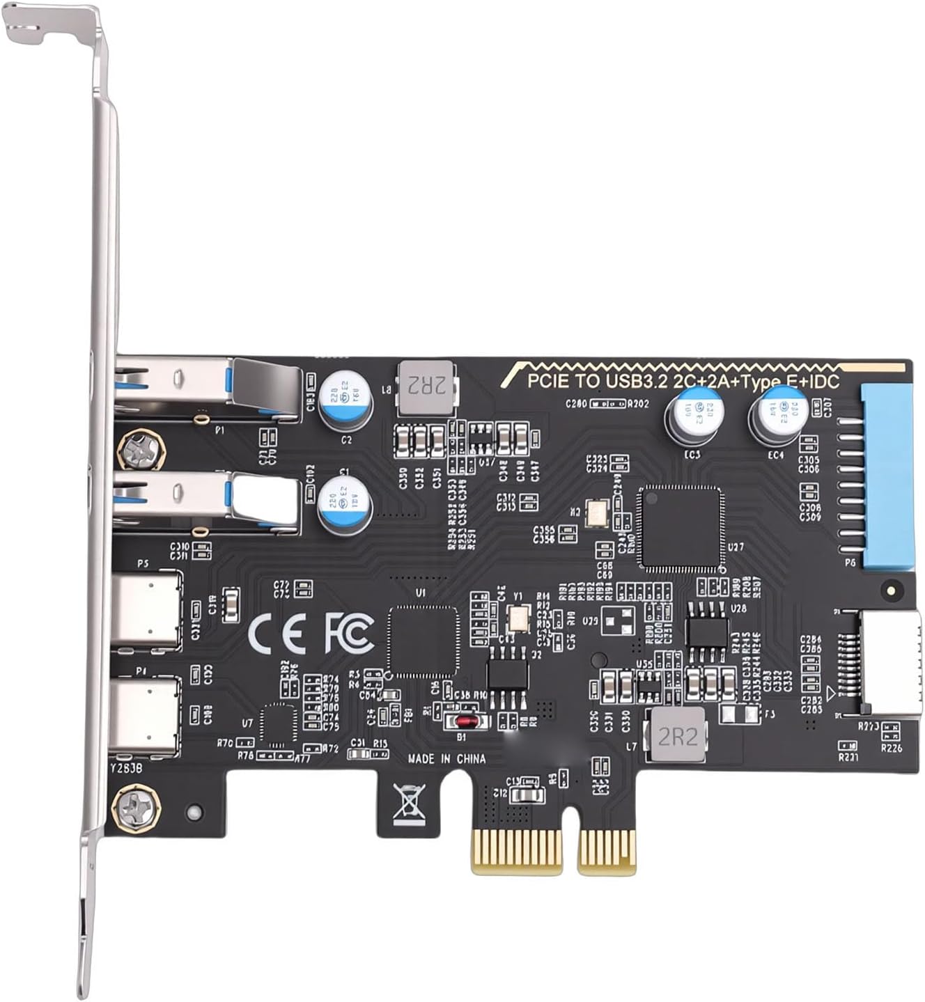 Fabater 5Gbps PCIE USB Expansion Card, 2 Type C 2 USB 3.0 with Type E 19Pin IDC Port, PCI Express Expansion Card, Front Panel Adapter for Desktop PC