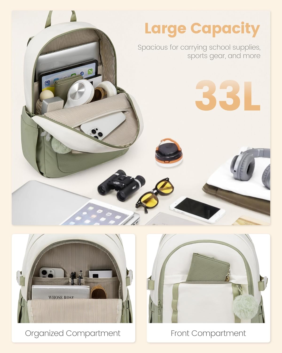 LOVEVOOK School Backpack for Teen Girl, Cute Student Bookbag Fits 15.6 Inch Laptop, Back to School Backpack Purse for Teenagers, Casual Daypack Kid Back Pack Travel Bag, Gift - Image 2