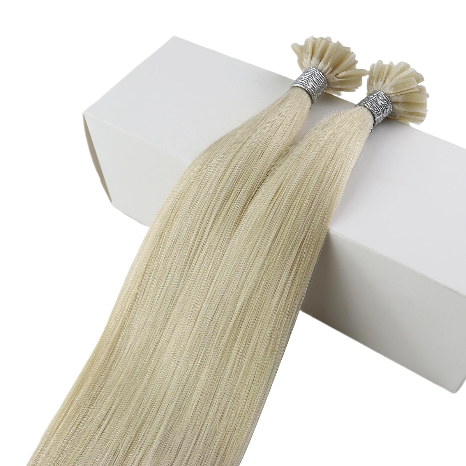 Fshine Extensiones de cabello humano con punta en U, color rubio blanco, 22