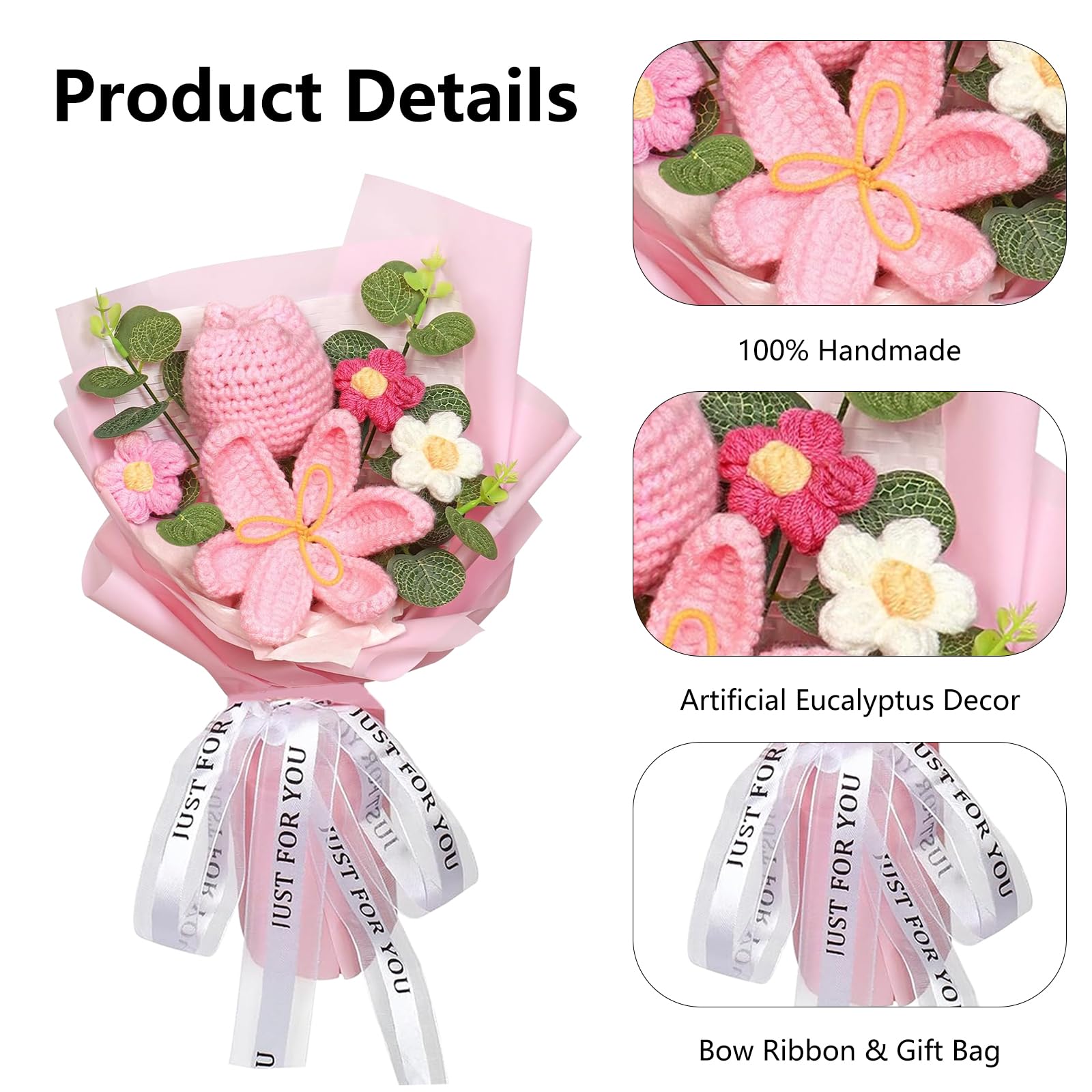 Bouquet Di Fiori Artificiali Uncinetto - Tulipani E Rose Arancioni, Realizzato A Mano Per Matrimoni E Lauree