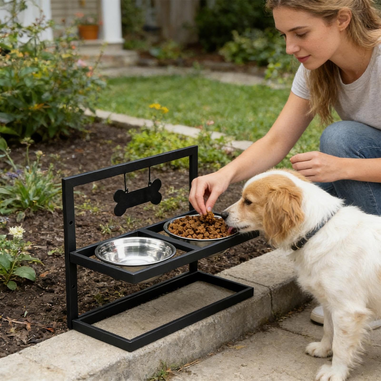 Soporte elevado de cuencos de perros Elevado con Altura Ajustable | Soporte antideslizante para para Hogar Salón Cocina Apartamento Comedor Patio Garaje Exterior