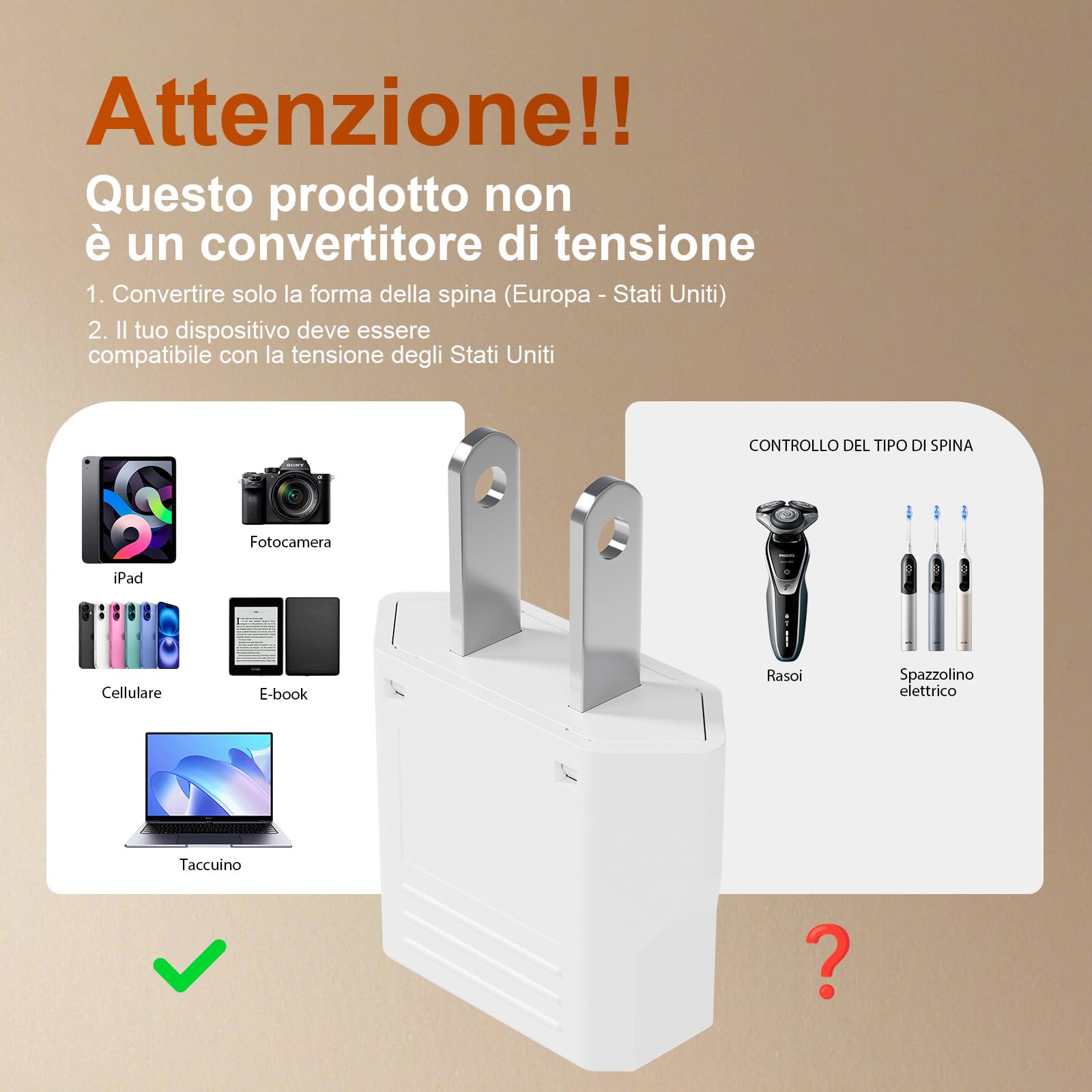 GRIFEMA Adattatore Presa USA Tipo A Confezione da 4, 6A 250V, Adattatore di Viaggio per Spine Tipo L/C/E/F/A/N