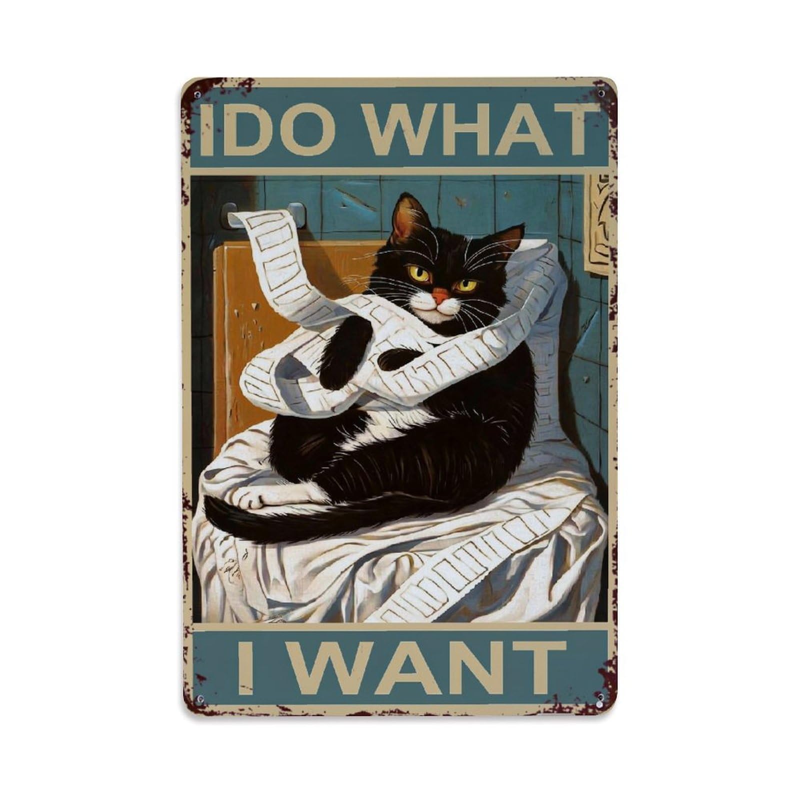 Bliveurn Vintage Cat Wrapped In Toilet Paper Retro Metal Tin Sign, Metal Poster For Home, Gaming Room, Studio Workshop,Bar,Garage Wall Art Decor 8X12 Inch