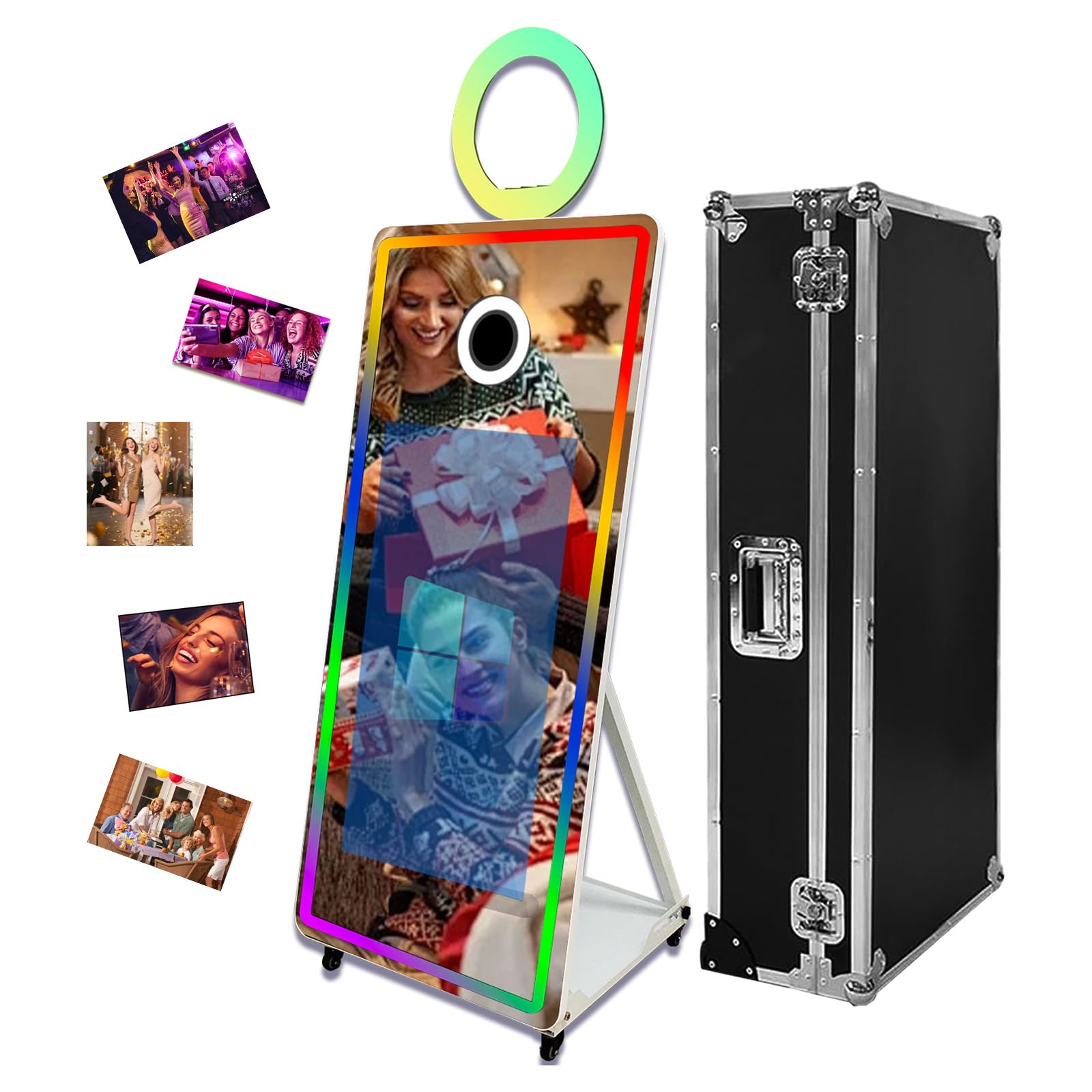 65 Inch Mirror Photo Booth Selfie Led Frame Portable Touch Screen Magic Mirror Booth Machine for Wedding Party Events (White, 65 inch(43''Screen))