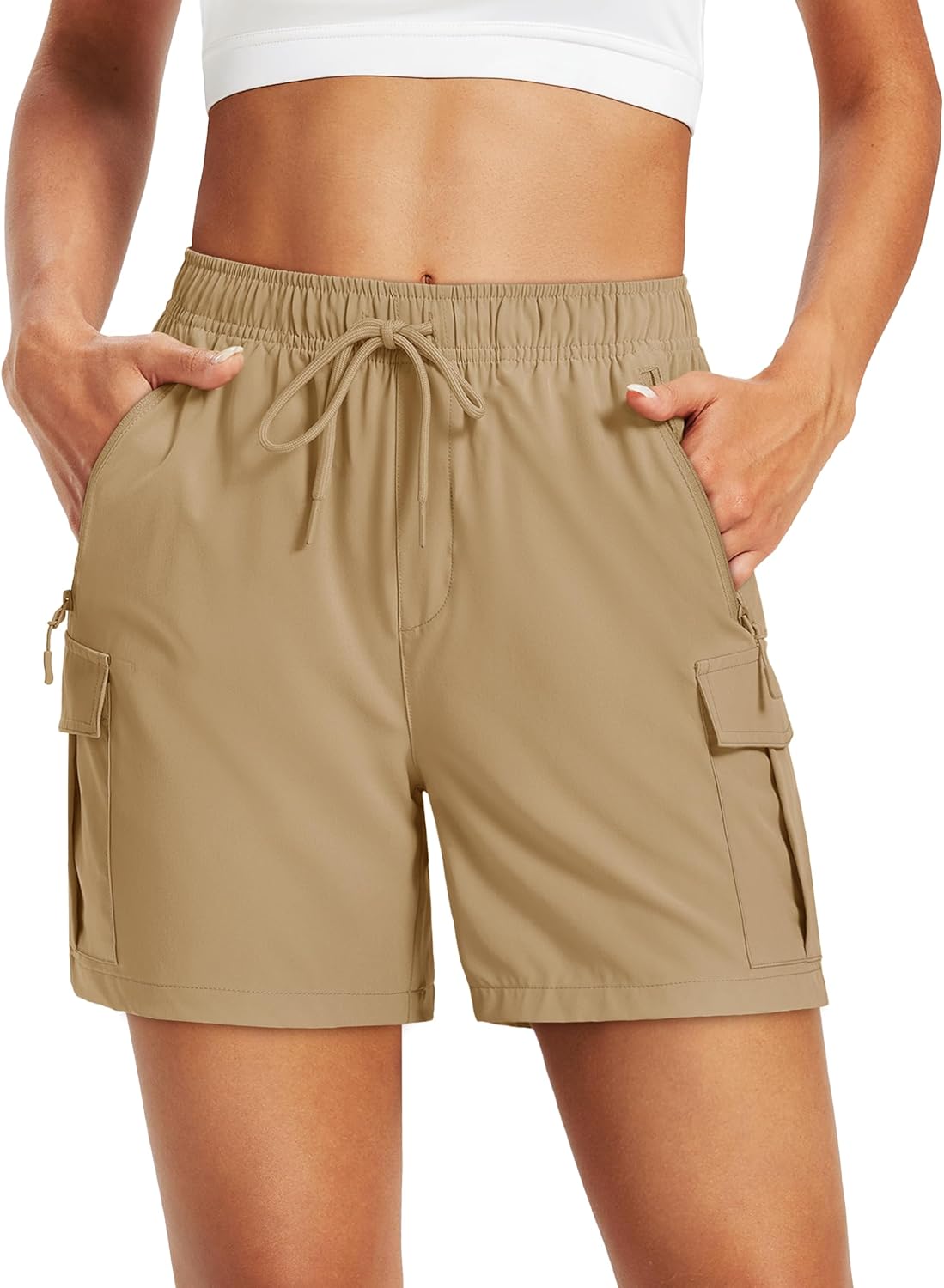 MAGCOMSEN Women's 5'' Hiking Cargo Shorts UPF 50 Quick Dry Lightweight Athletic Golf Outdoor Summer with Zipper Pockets