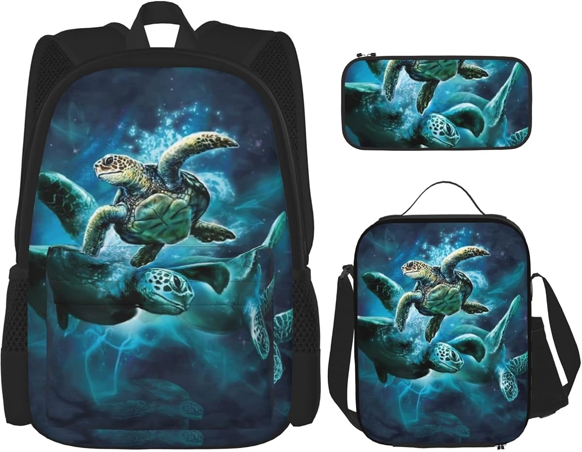 3pcs backpacks for boys/girls Sea turtle Backpack with Lunch Bag and Pencil Case book bag