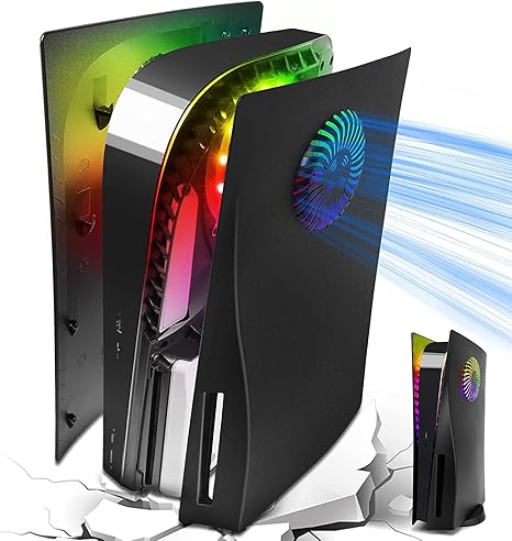 New World For PS5 Console Face Plates and RGB LED Light Strip, Playstation 5 Accessories PS5 Lights 8 Color 400+Effects Decorative Ring Kit Faceplate with Fan Cooling Vents Faceplate