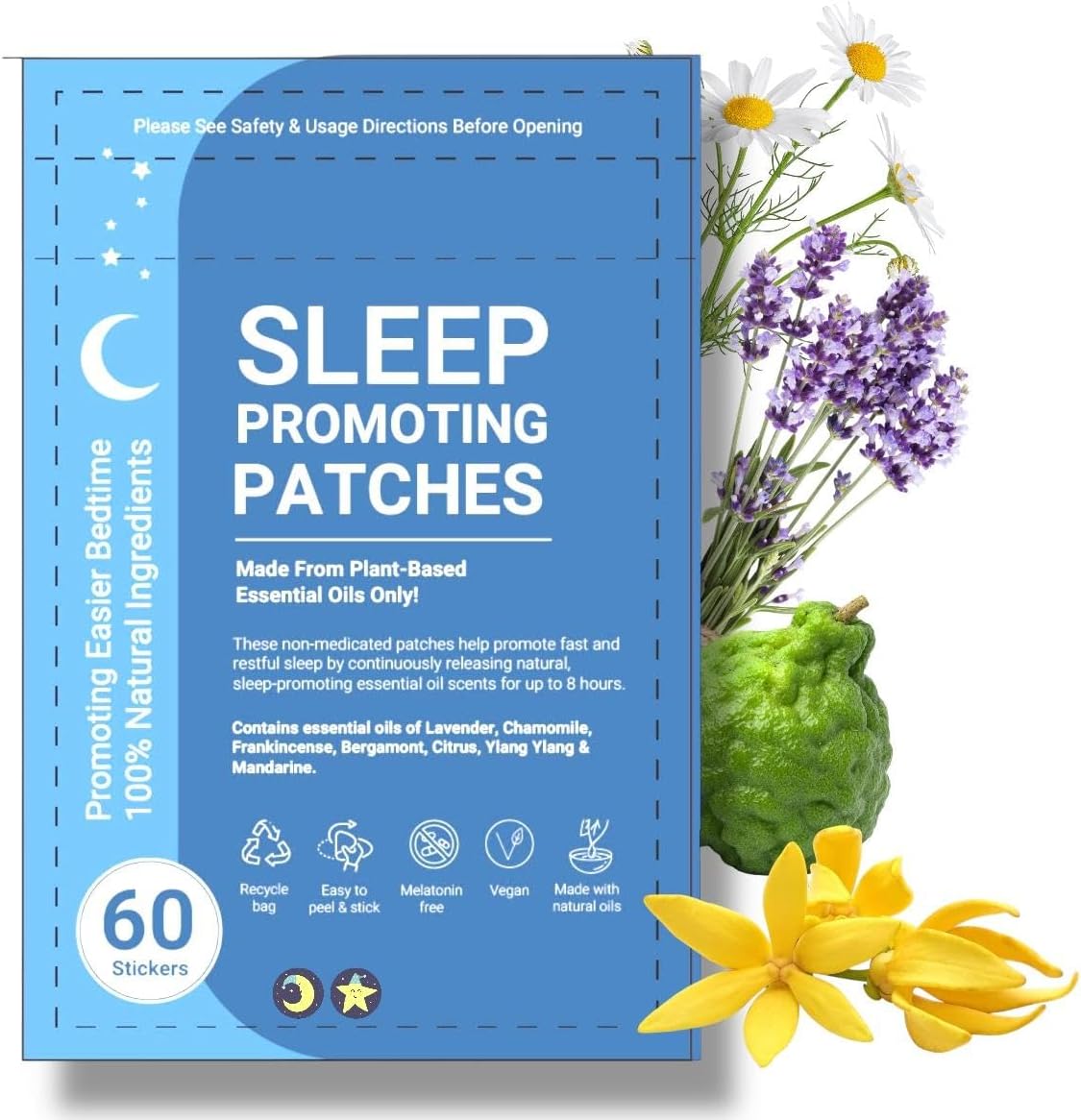 Sleep Patches for Adults and Kids – 60Pcs Sleep Promoting Stickers, Easy-to-Apply Sleep Patch with Natural Essential Oils, Zen and Mood Calming, Sleep Aid Without Melatonin That Lasts All Night