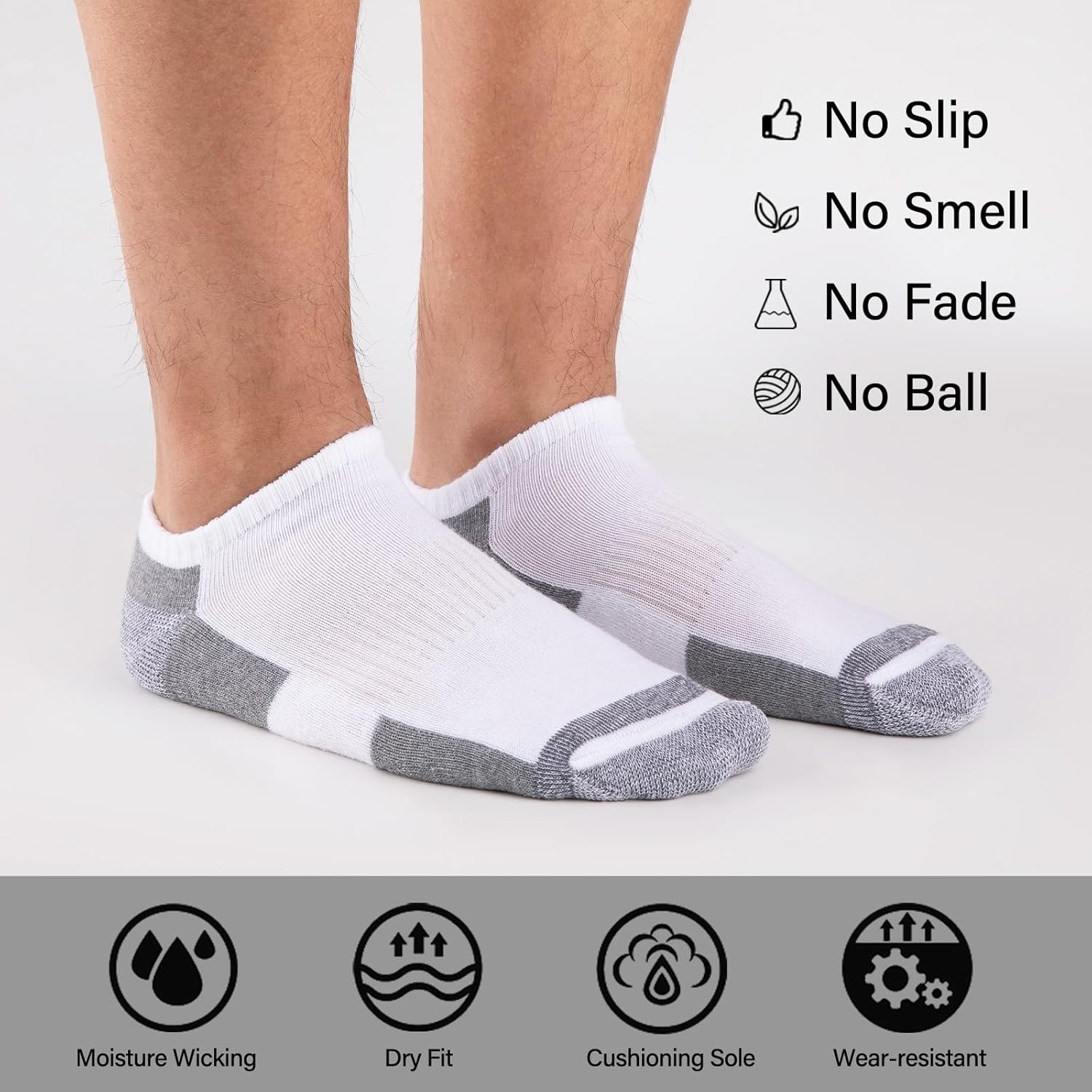COOPLUS 12 Pack Mens Cushioned Ankle Socks, Low Cut Breathable Casual Socks (Shoe Size 6-11) - Image 7