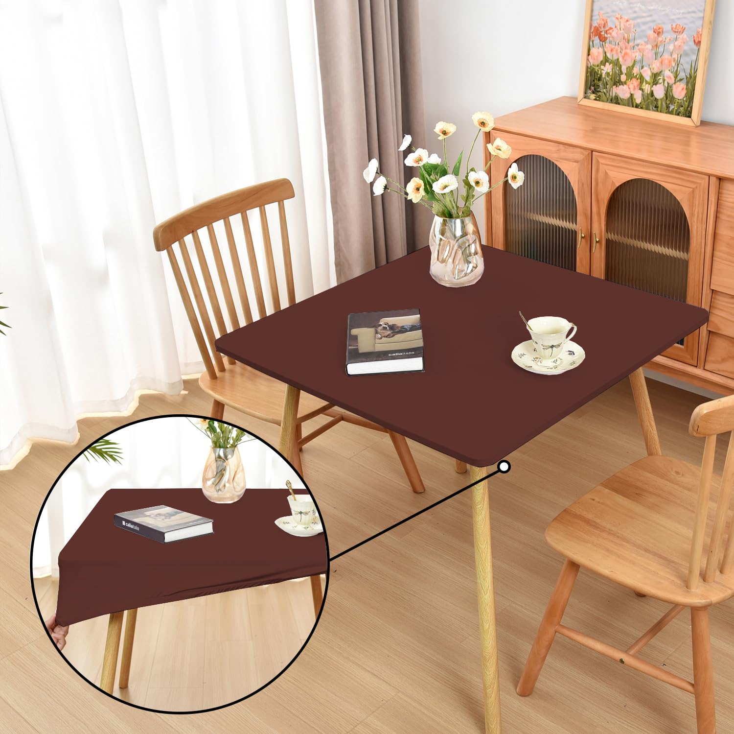 Amonsa Brown Fitted Tablecloth with Elastic for 42x42 inch Square Folding Tables Washable Stretchy Spandex Card Table Covers Cloth Fabric Table Cloths Not Vinyl — image 1