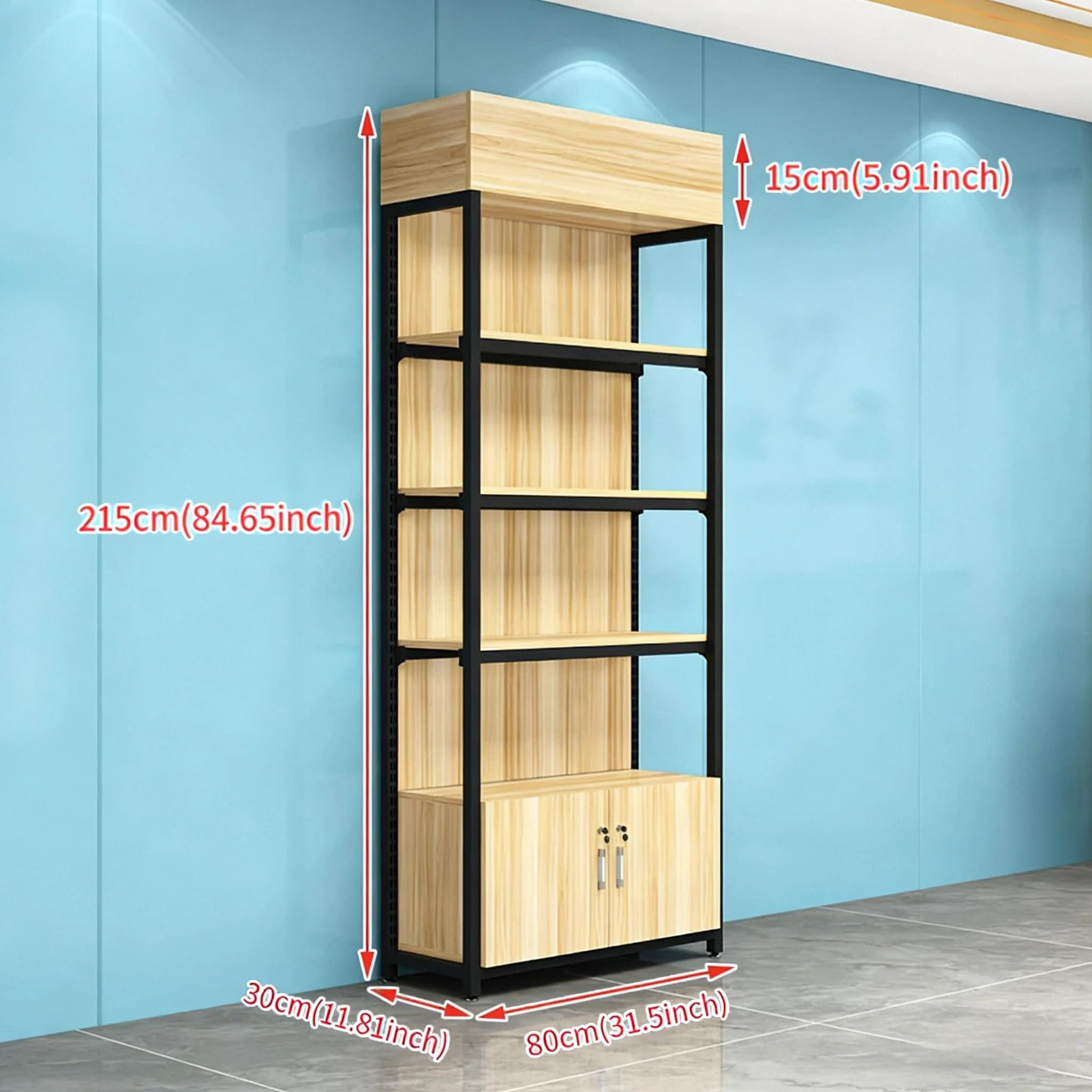 Armadietto moderno in legno Heavy-Du, naturale, 30 x 80 cm, scaffale nizer, scaffale multifunzione per soggiorno e ufficio