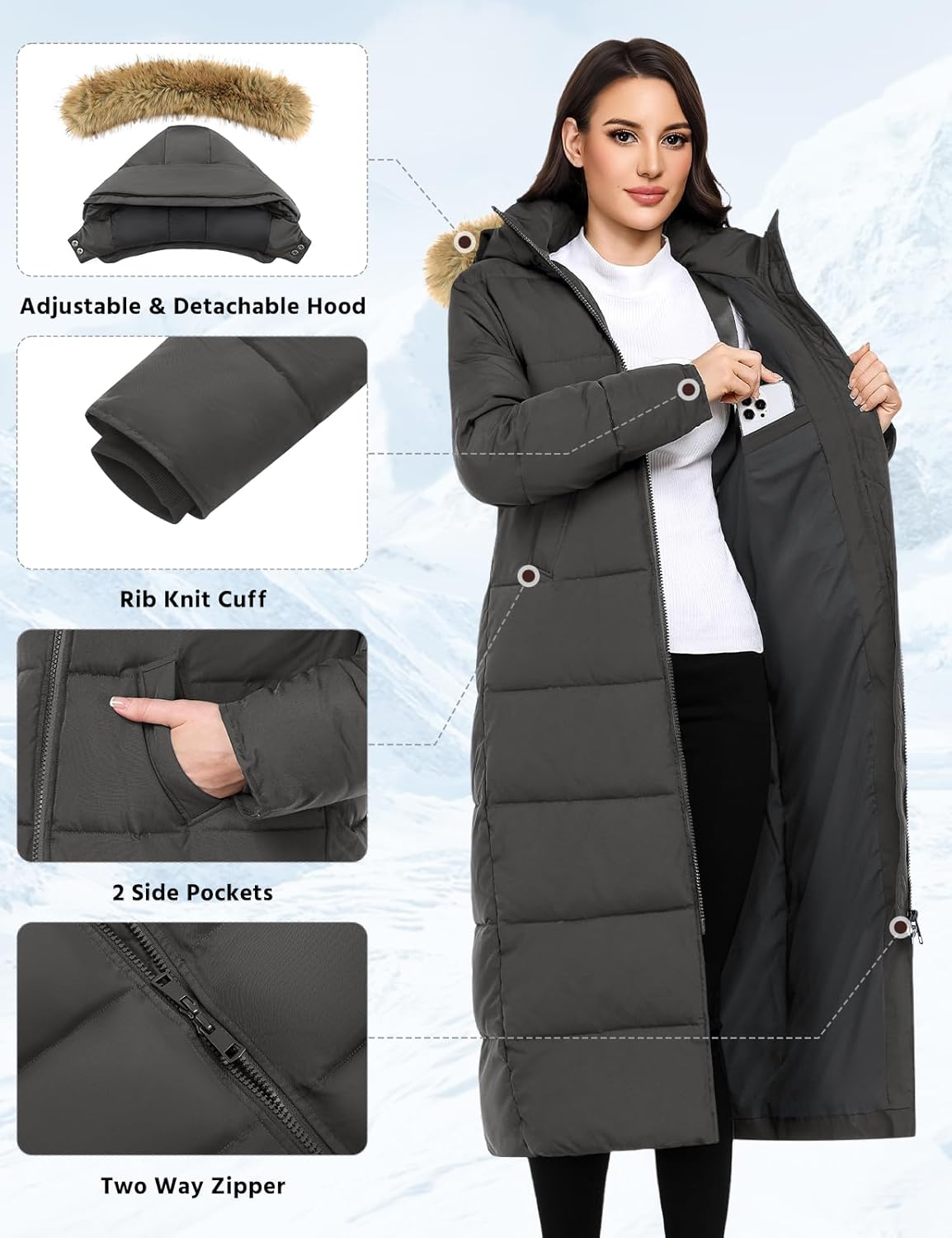 Long Winter Coats for Women Maxi Length Puffer Coat Warm Quilted Jacket Ladies Full Length Down Fur Hood Trendy 2026 - Image 2