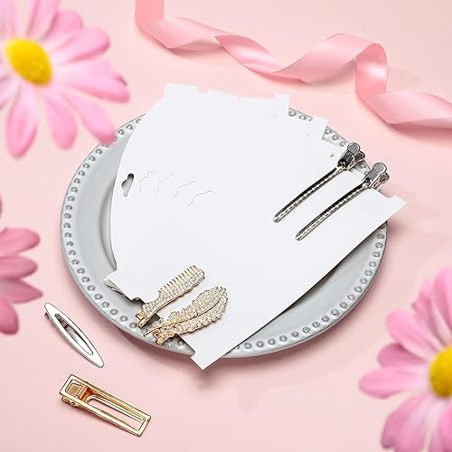 Miniatura 7 de Geyee 50 tarjetas de exhibición de pinzas para el cabello de 7.8 x 4.8 pulgadas, soporte para lazo para el cabello, organizador de clip de garra,
