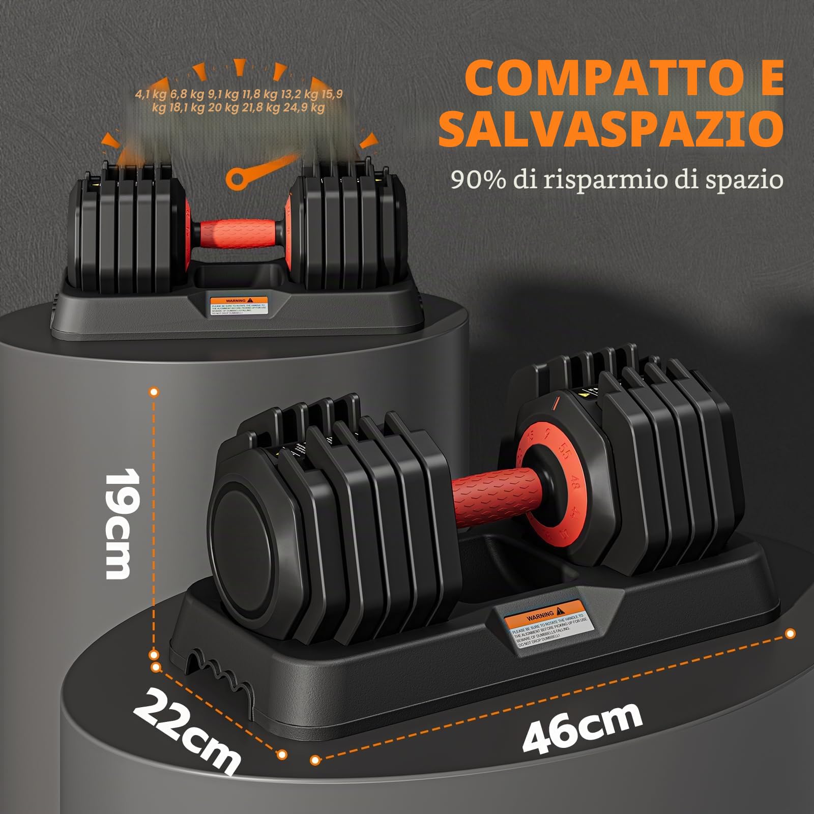 Set di manubri Dripex, set di manubri regolabili 24,5 kg/55 libbre un paio, regolazione a 10 posizioni con impugnatura antiscivolo, manubri fitness in acciaio