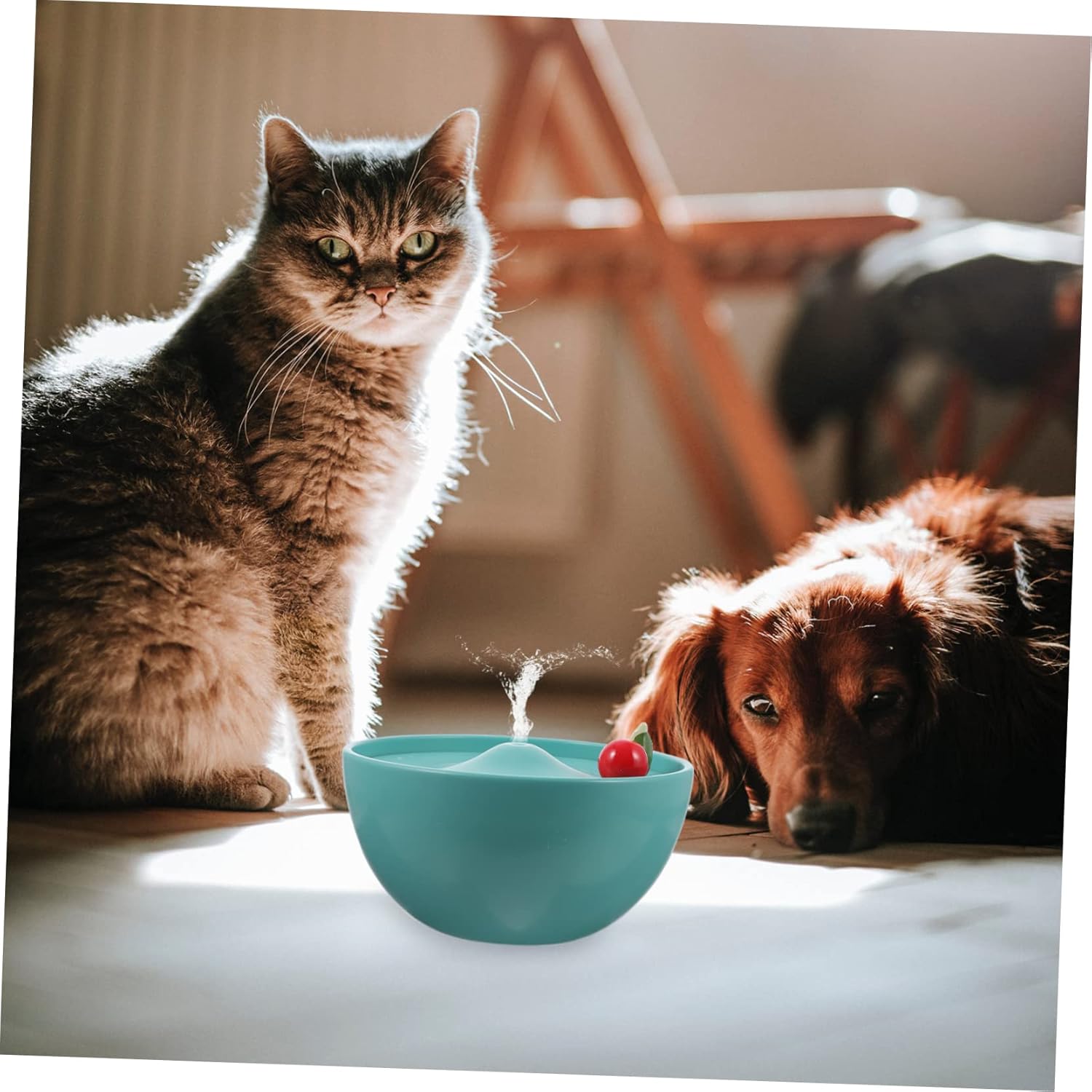 BESPORTBLE USB Automatic Ceramic Pet Water Fountain with Capacity Bowl Portable and Water Dispenser for Cats and Small Dogs Green Creative Cherry Design Pet Supply Accessory