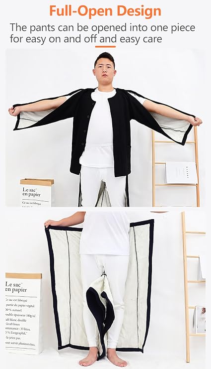 Patient Pajamas Winter Plus Velvet, Long Sleeve Tear Away Hospital Gowns for Bedridden Elderly Home Care