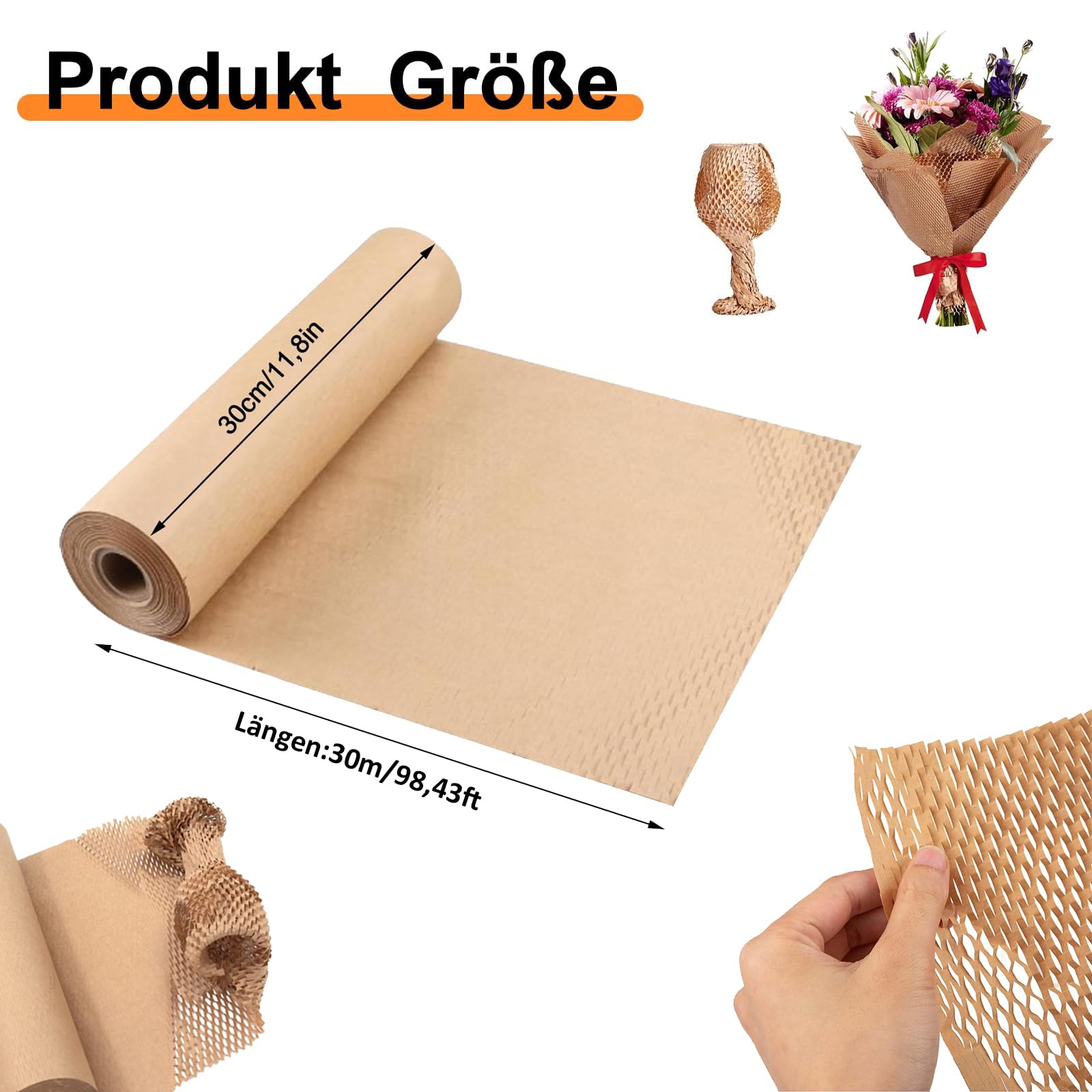 Carta a nido d'ape da imballaggio, rotolo di carta a nido d'ape, 30 cm x 30 m, materiale di imballaggio, per porcellana, tazze, imballaggio, stoccaggio e spedizione di stoviglie