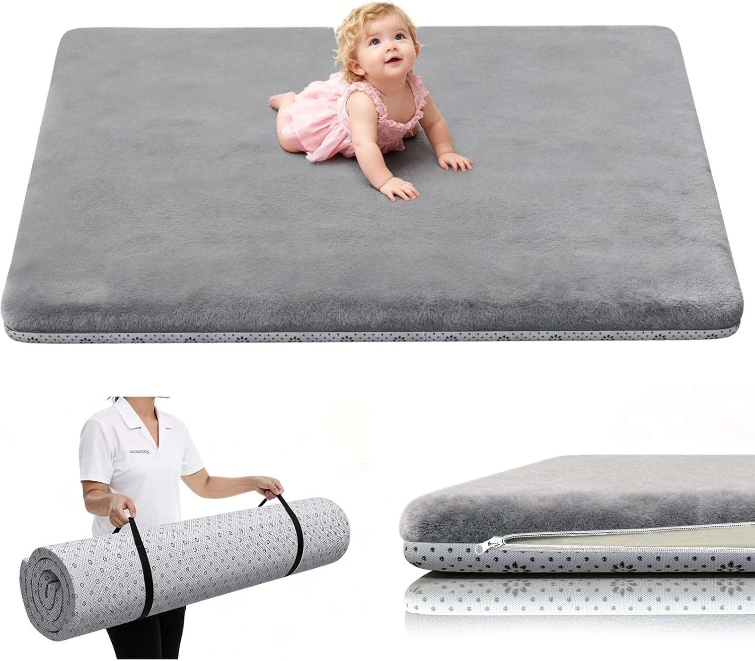 Baby Play Mat 71 x 59, Thick Baby Play Mat for Floor, Ultra Soft Playpen Mat, Machine Washable Tummy Time Foam, Non-Slip Bottom Helps Cushion, for Kids, Infant and Toddler Crawling